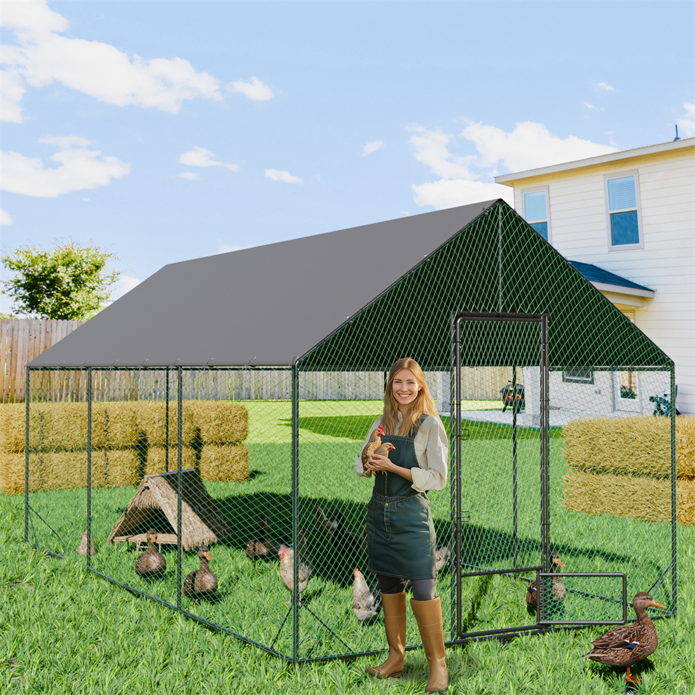 Sturdy Chicken Coop Walk-in Chicken Run Coop Metal Frame 2.7M Height