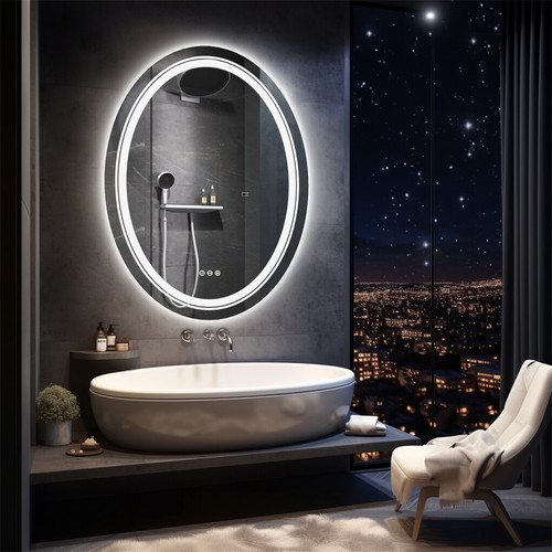 Dual Lights LED Oval Bathroom Mirror Anti-fog HD Hotel Makeup Mirror