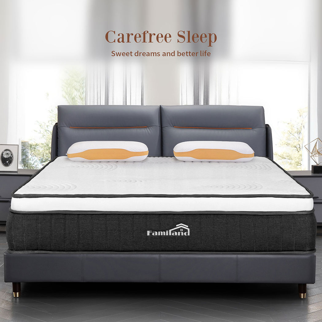 Familand Queen Double King Single Mattress Pocket Spring Memory Foam 35cm Grey