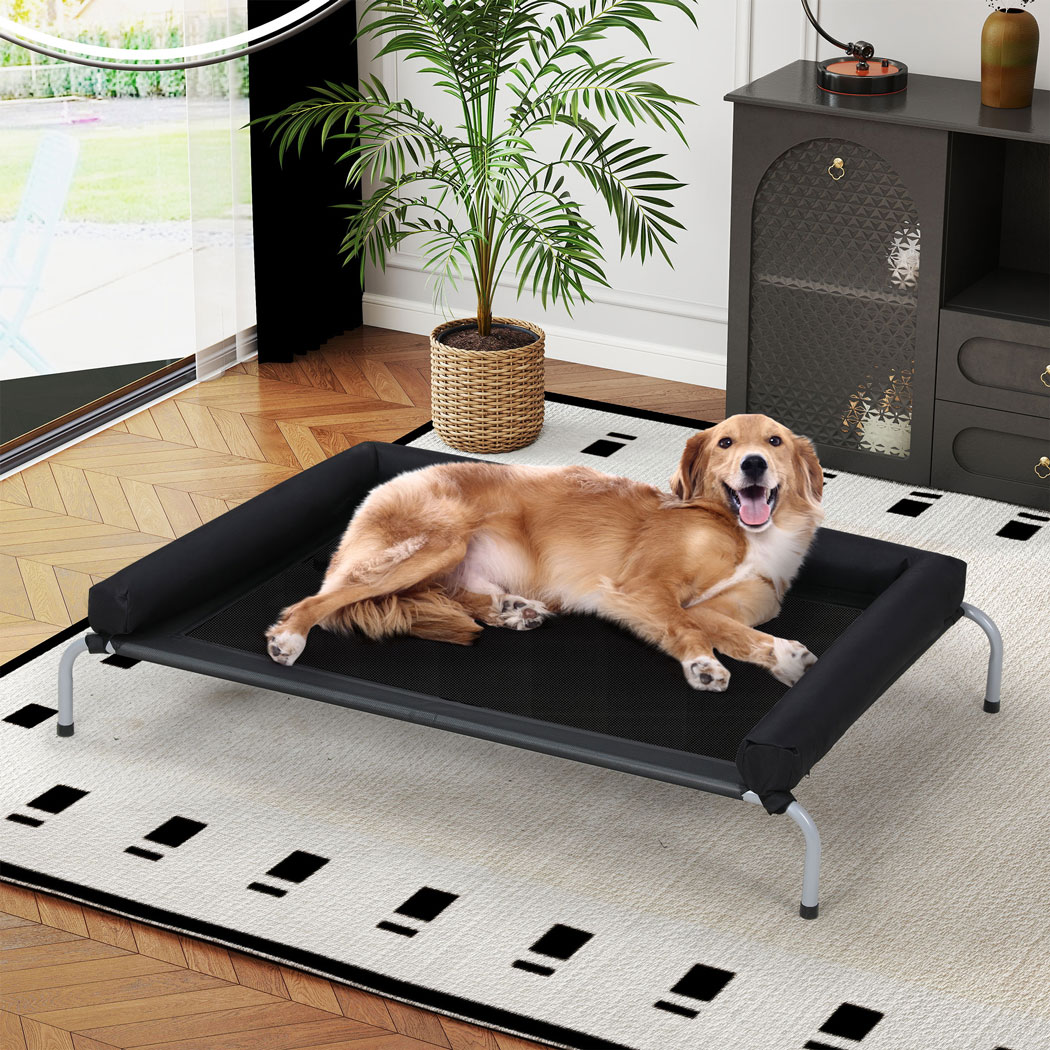 Tedi's Elevated Raised Dog Bed Pet Trampoline Hammock Mesh Sofa Bolster Pillow Black