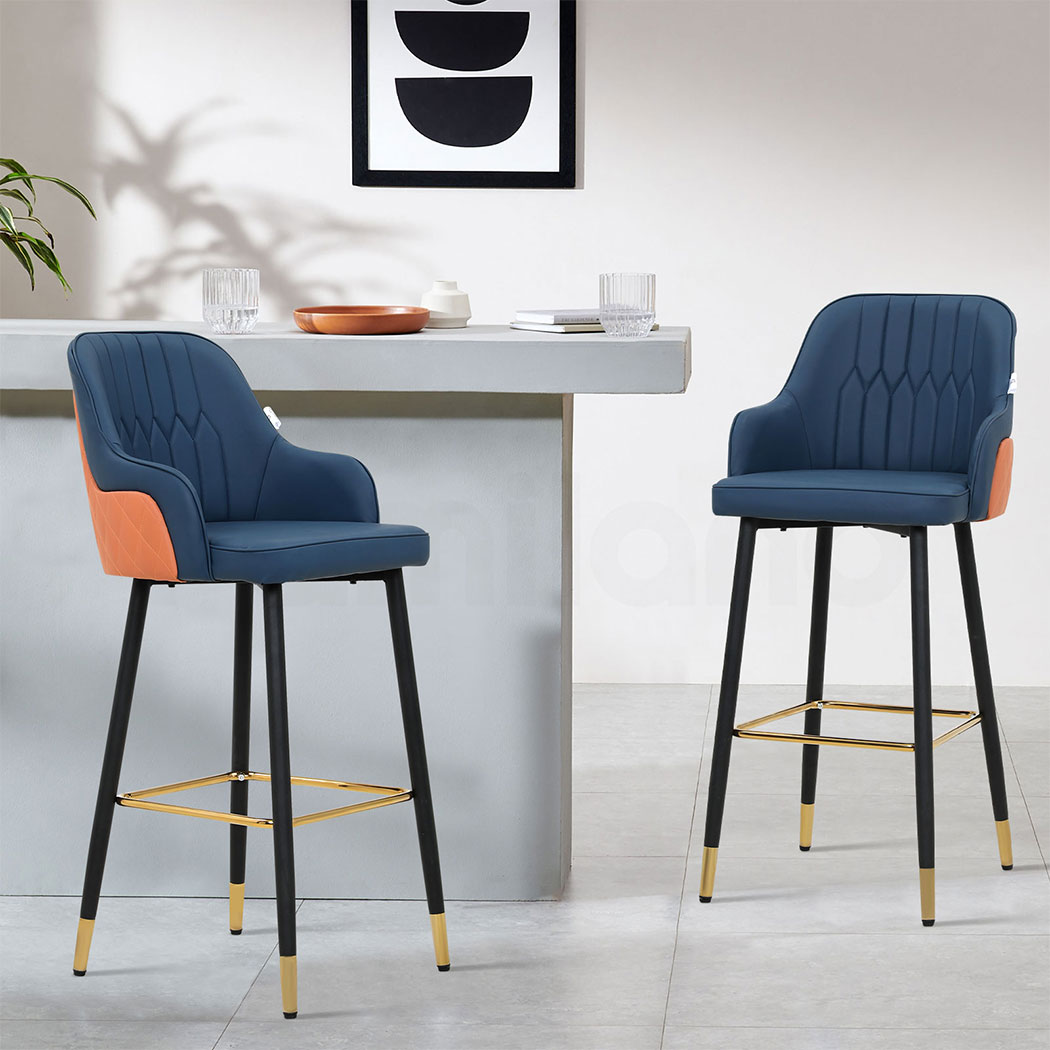 Familand Bar Stools x2 Leather Barstools Dining Kitchen Stool Chairs Metal