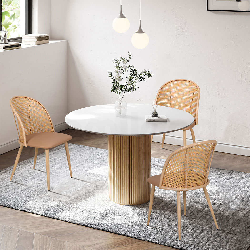 Familand 4x Dining Chairs Kitchen Rattan Dinner Chair Faux Leather Upholstered Cream