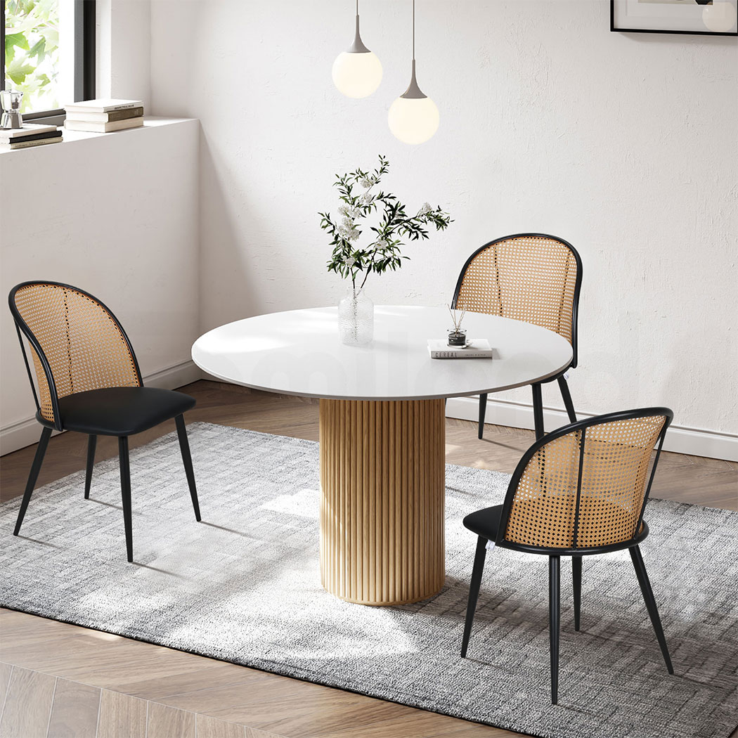 Familand 4x Dining Chairs Kitchen Rattan Dinner Chair Faux Leather Upholstered Black