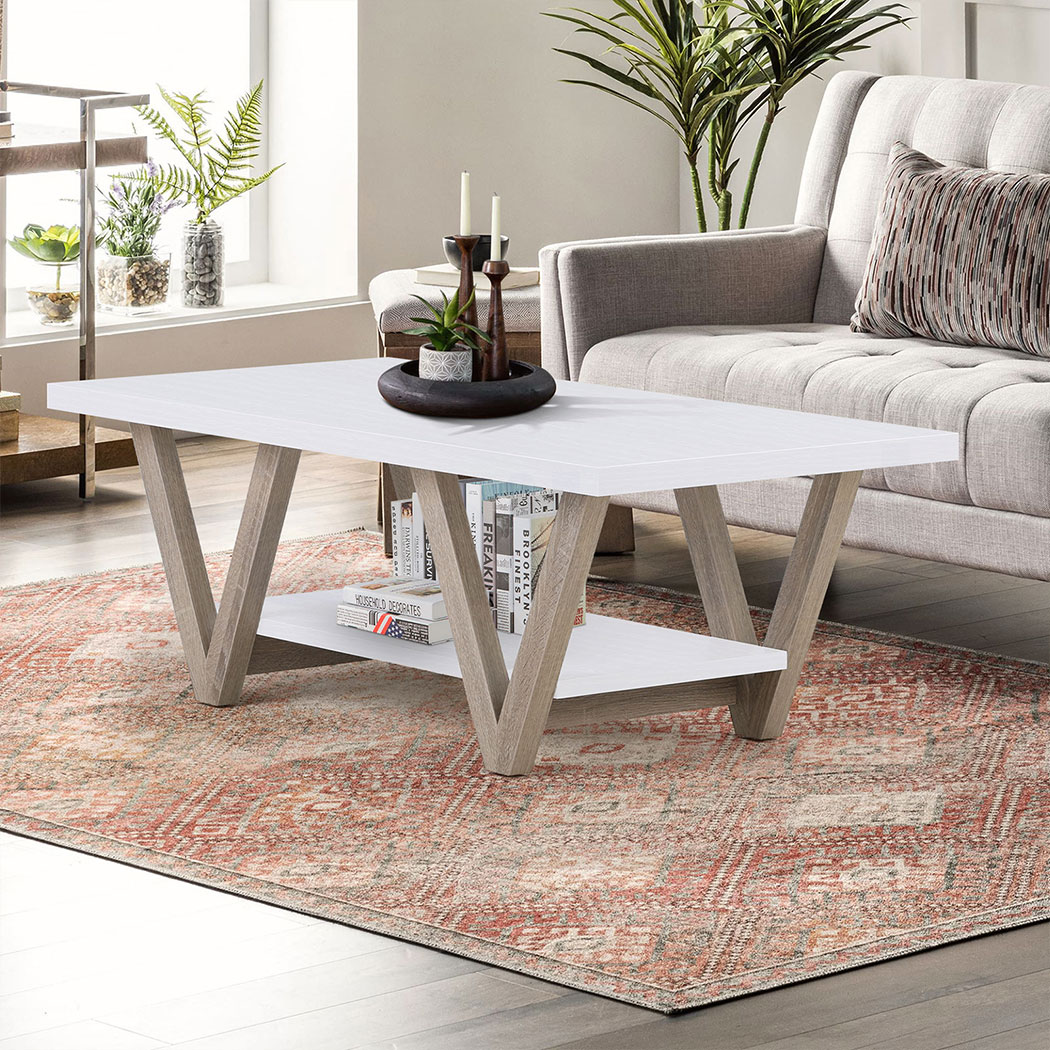Familand 120cm Coffee Table - Heavy Duty Wooden Frame , 2-Teirs Open Storage Space for Living Room