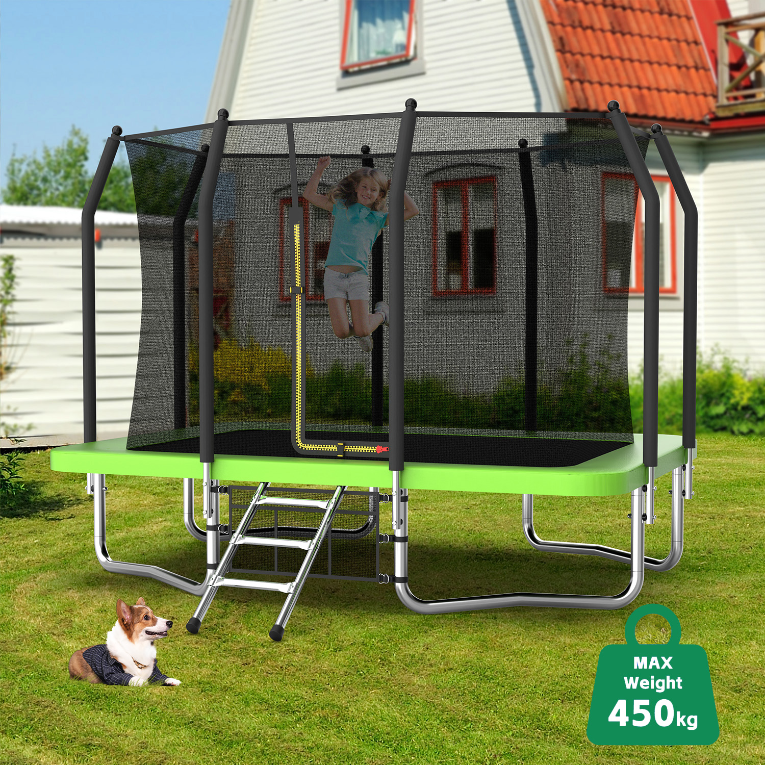 7FT x 10FT Rectangle Outdoor Trampoline, Recreational Trampoline for Kids with Safety Enclosure Net