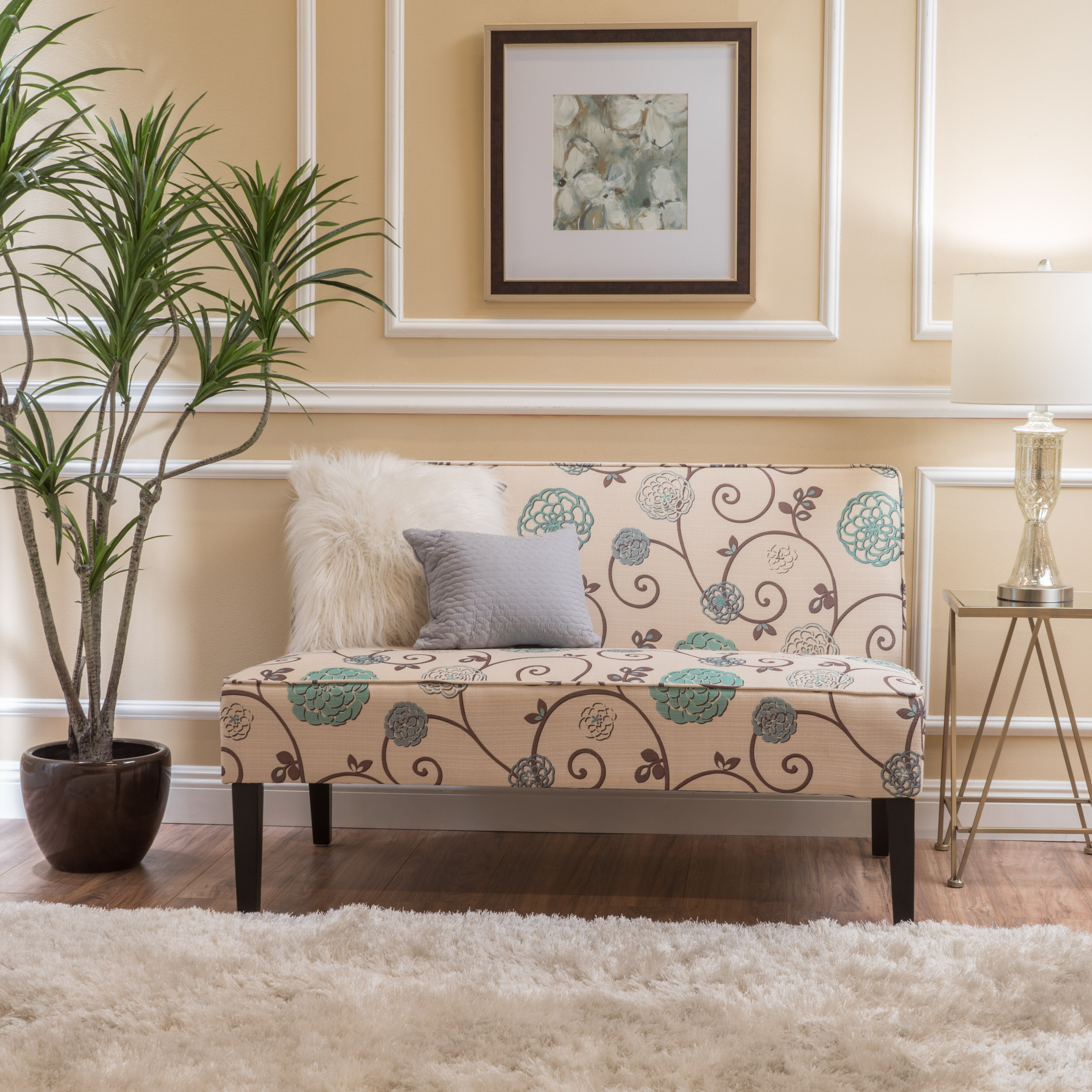 Mid - Century Modern Style Beige Fabric Tufted Loveseat