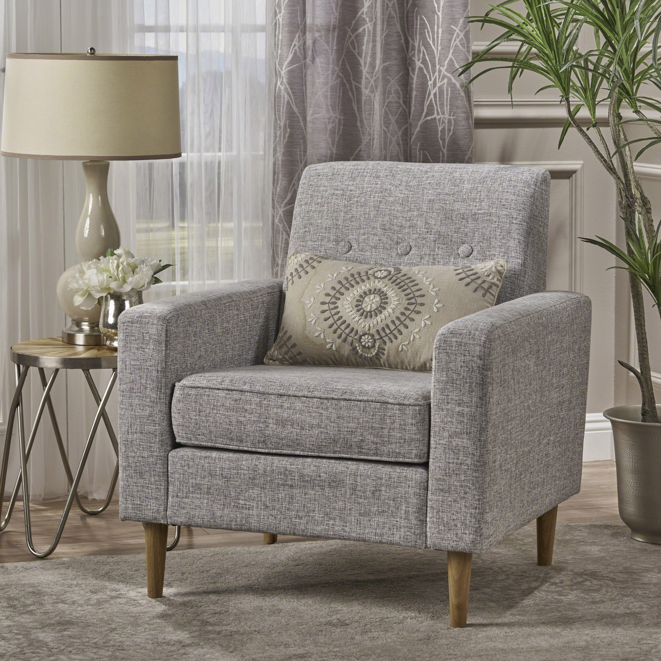 Mid-Century Modern Soft Grey Fabric Loveseat Sofa