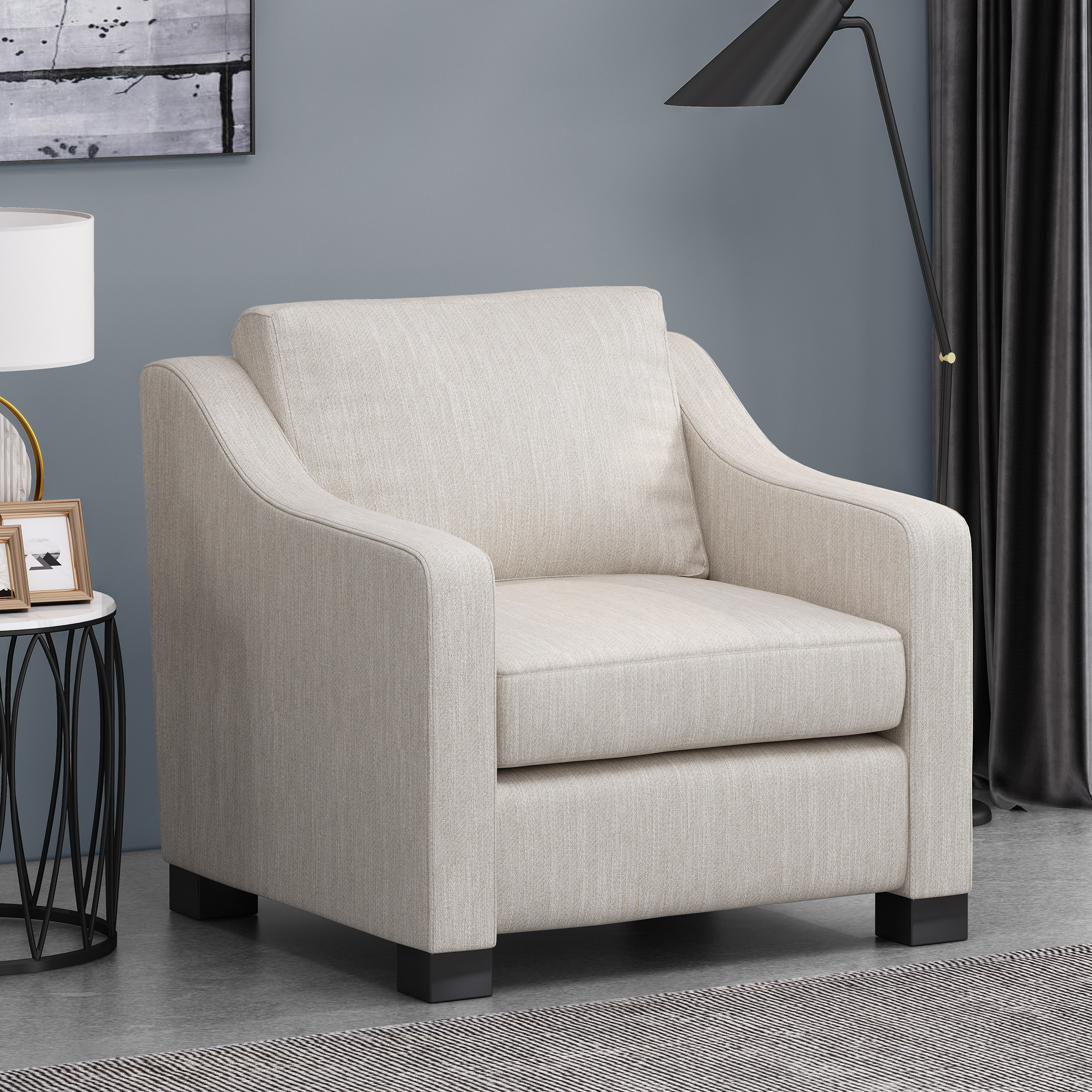 Contemporary Beige Fabric Upholstered Club Chair
