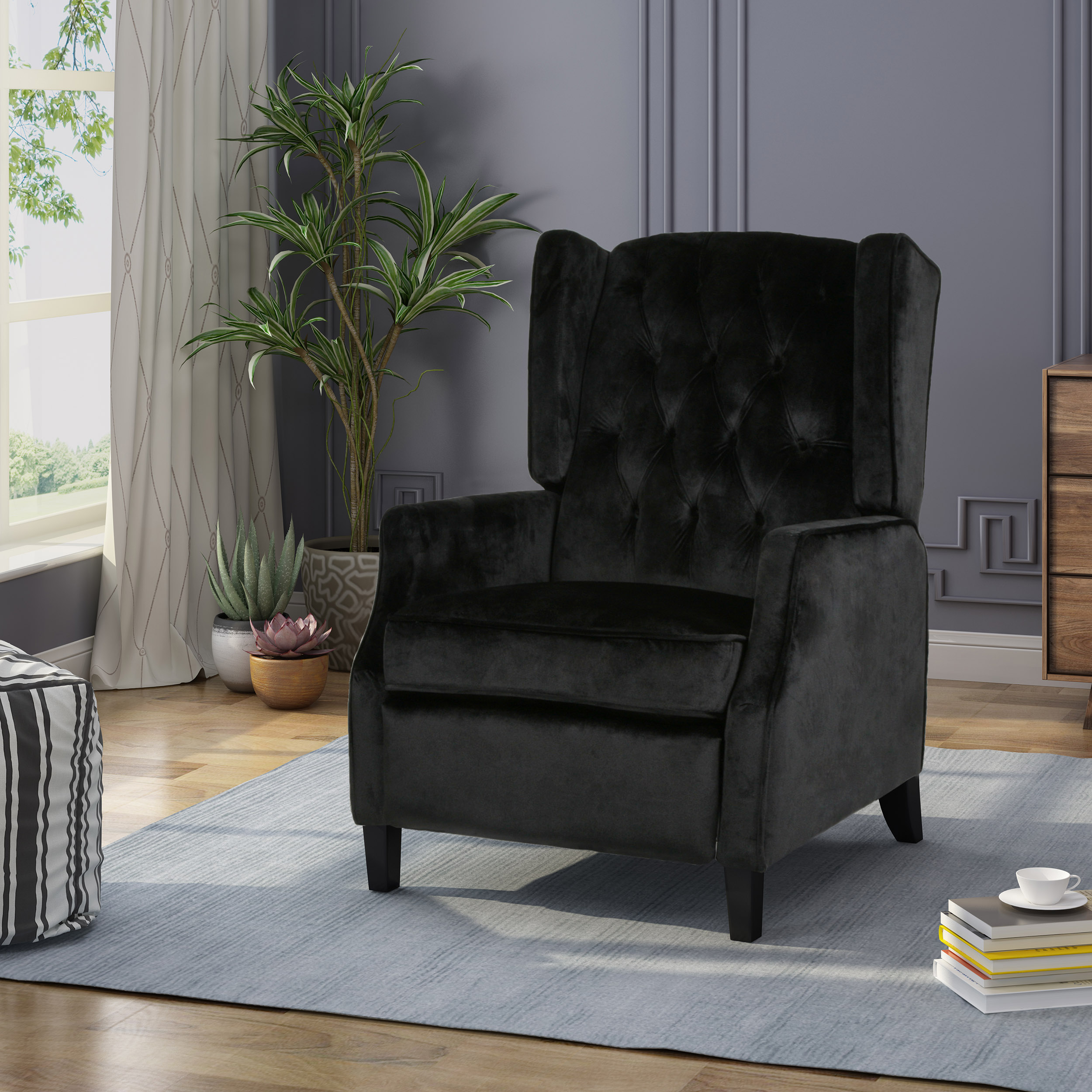 Classic Black Tufted High-BackWingback Armchair