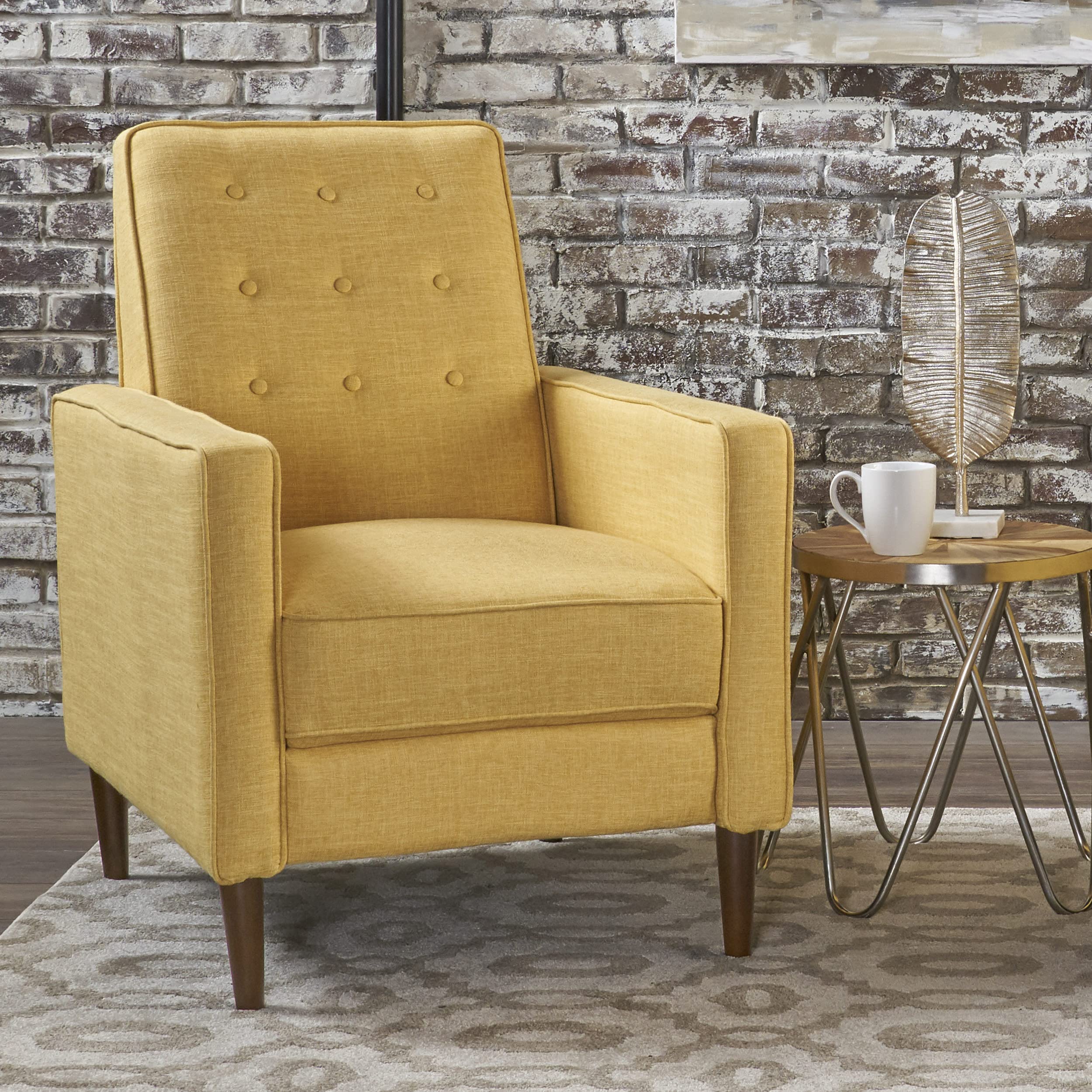 Mid-Century Modern Yellow Tufted Back Microfiber Upholstered Armchair