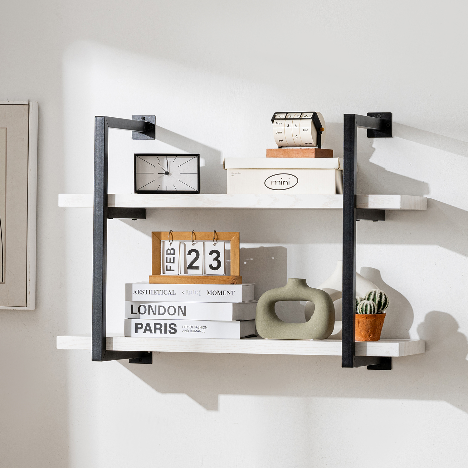 Newmetal Utility Shelving Unit, Wall-Mounted Floating Shelf, 2-Tier Hanging Storage Rack, Industrial