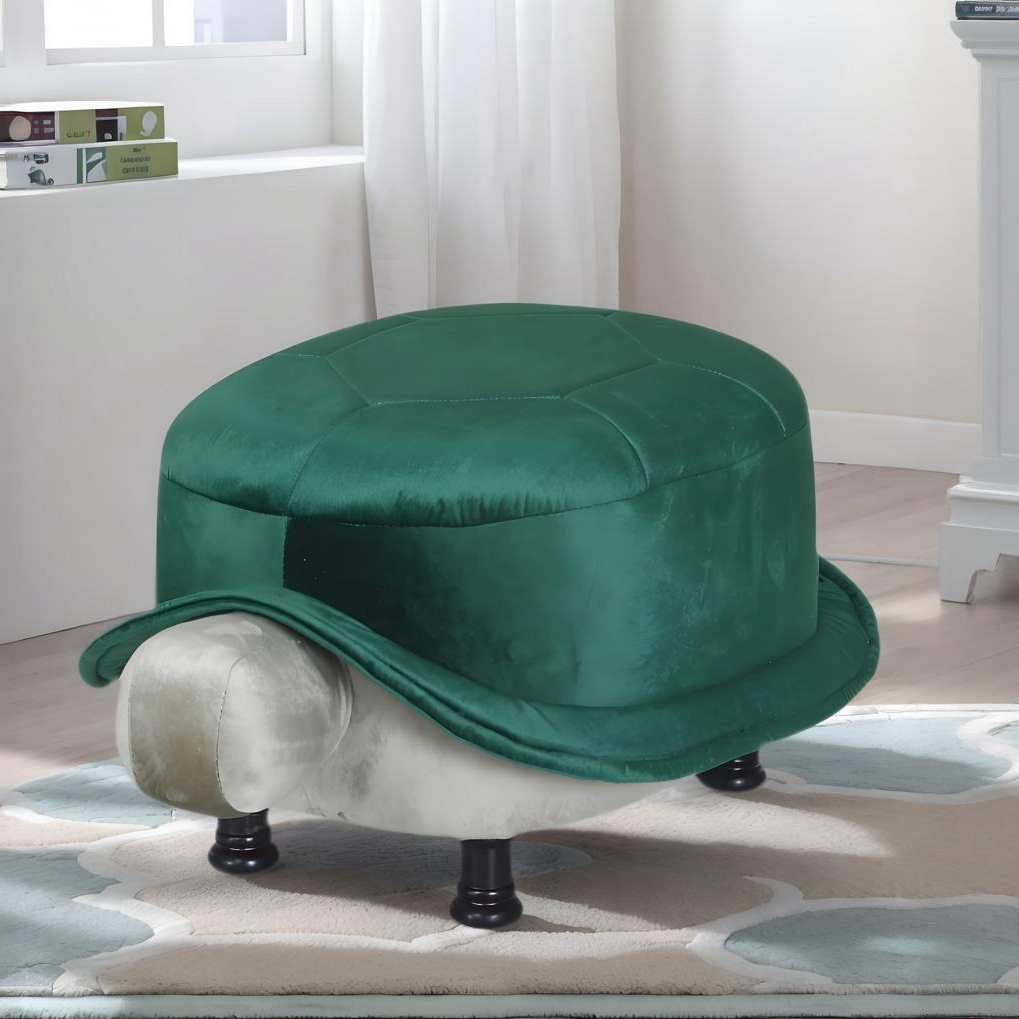 Elegant Emerald Green Multi-Functional Velvet Turtle Footrest Stool