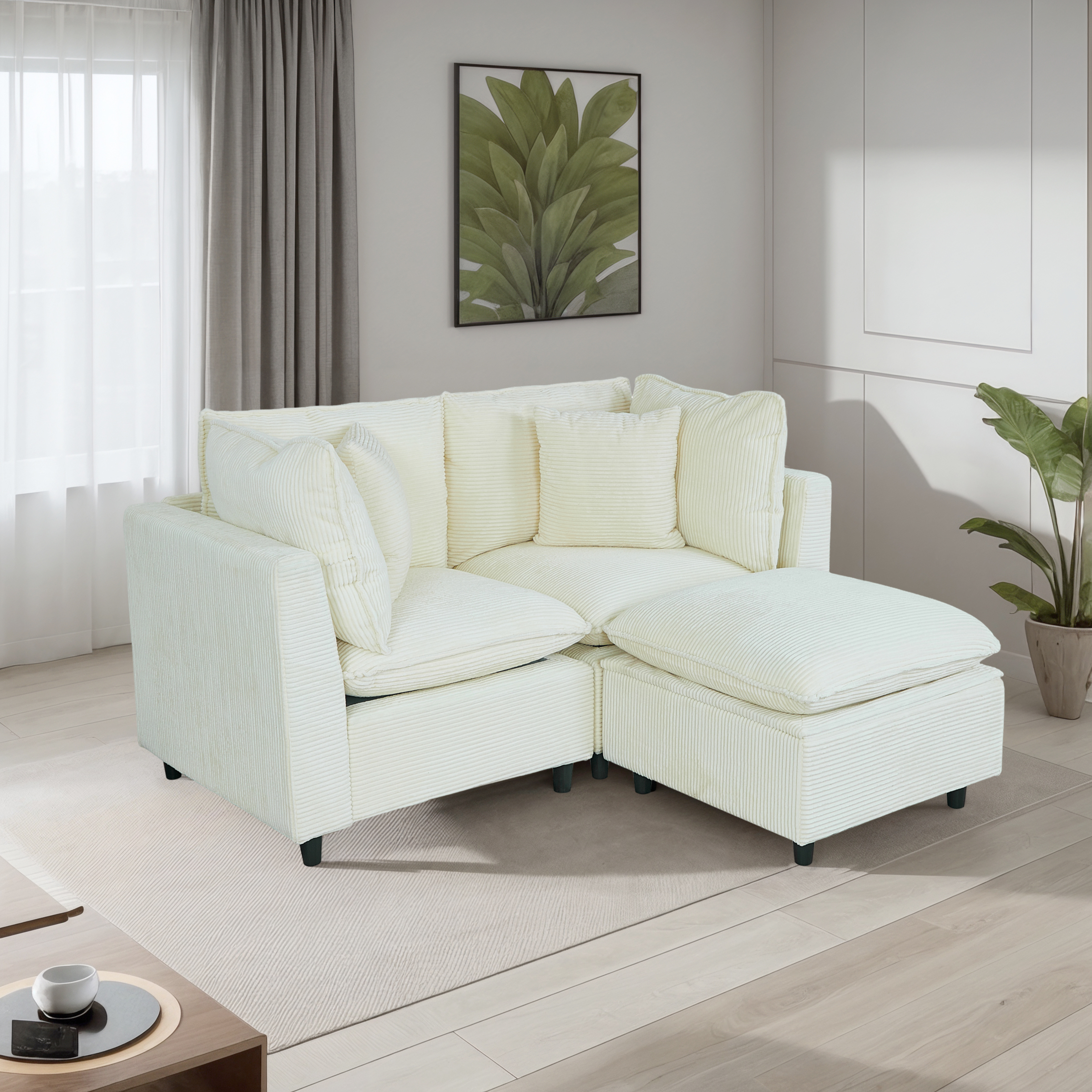 Compact dual seat fabric sofa, saving space and providing comfortable sitting experience