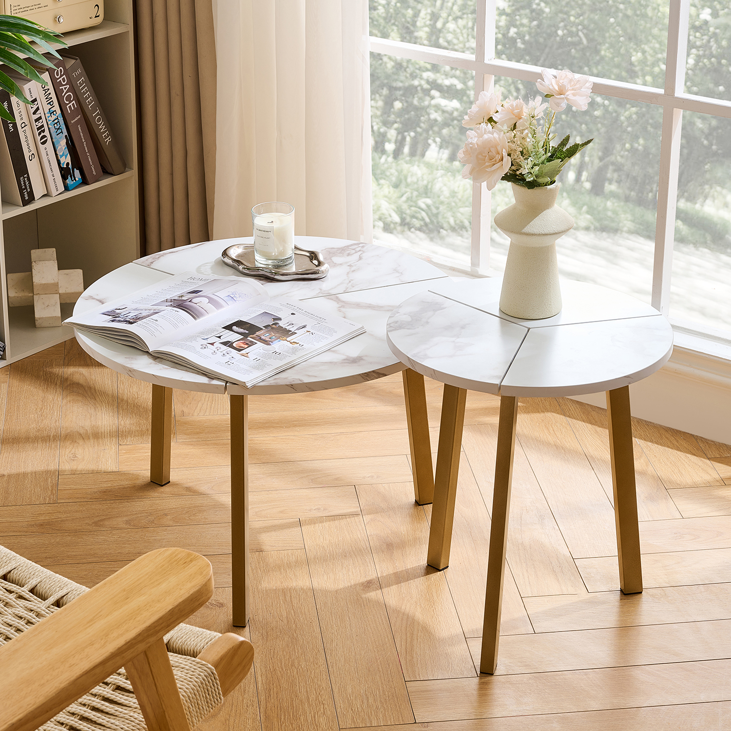 Newmetal Side Table, Round Coffee Table 2-Piece Set, Modern Side Table with Metal Frame and MDF, Side Table, Home Furnishings, Living Room Decor and Accessories, Living Room Nesting Bedside Tables