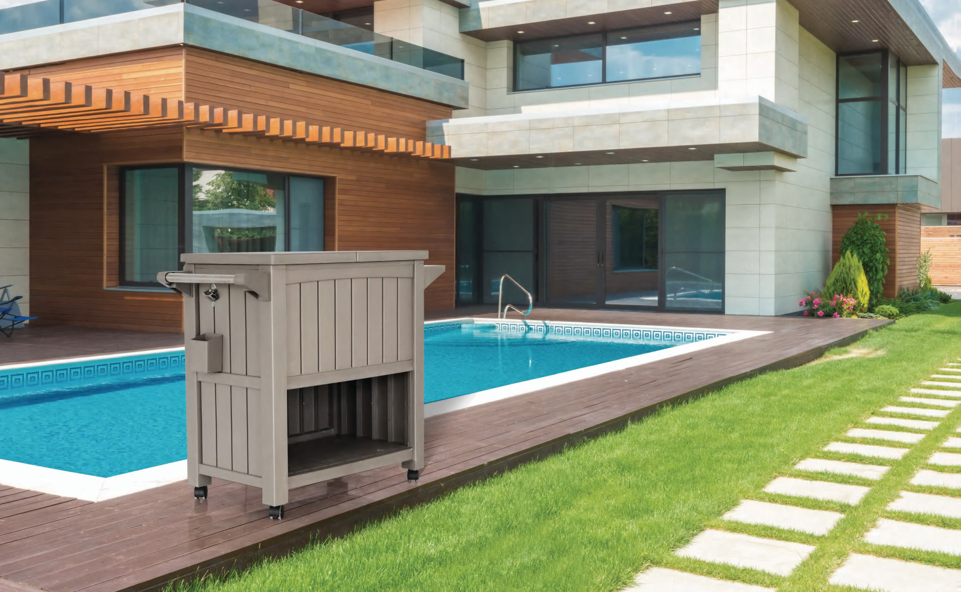 Outdoor 3-in-1 Serving Cart Storage Table Prep Station with 80L Ice Bucket