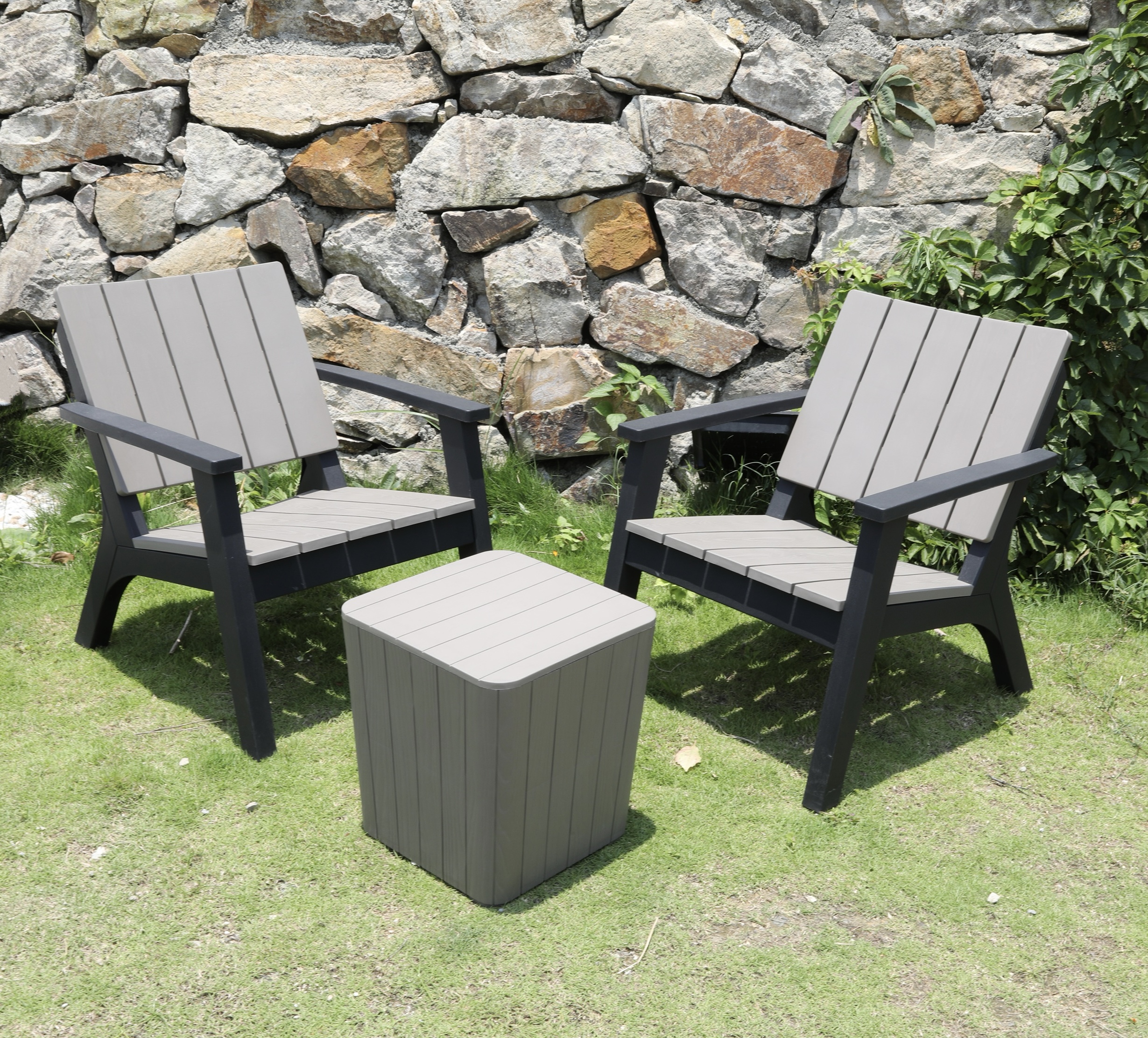 Outdoor Bondi Bistro Set with 2 Single Chairs + 1 Storage Table