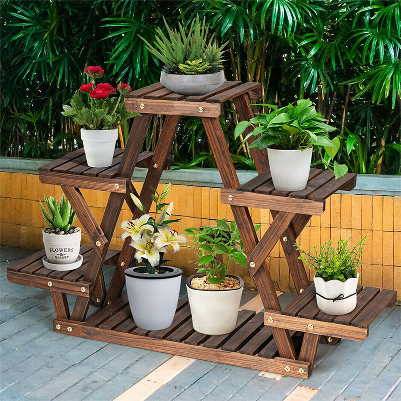 Stable Triangular Wooden Plant Stand Flower Succulent Pots Shelf