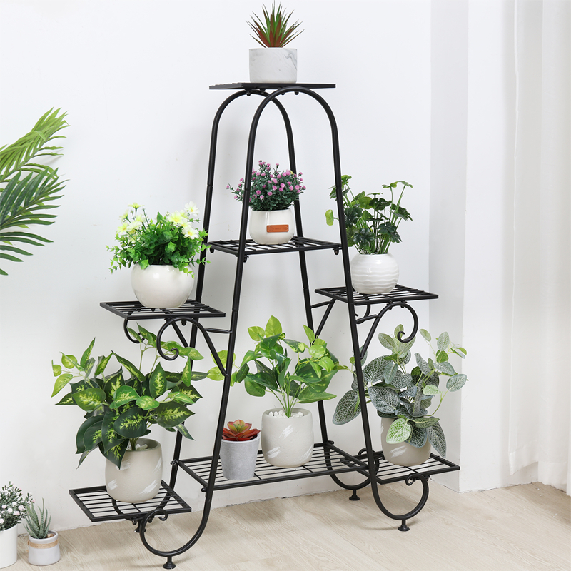 7 Tier Wrought Iron Plant Stand Balcony Yard Terrace Bonsai Standing Shelf Rack