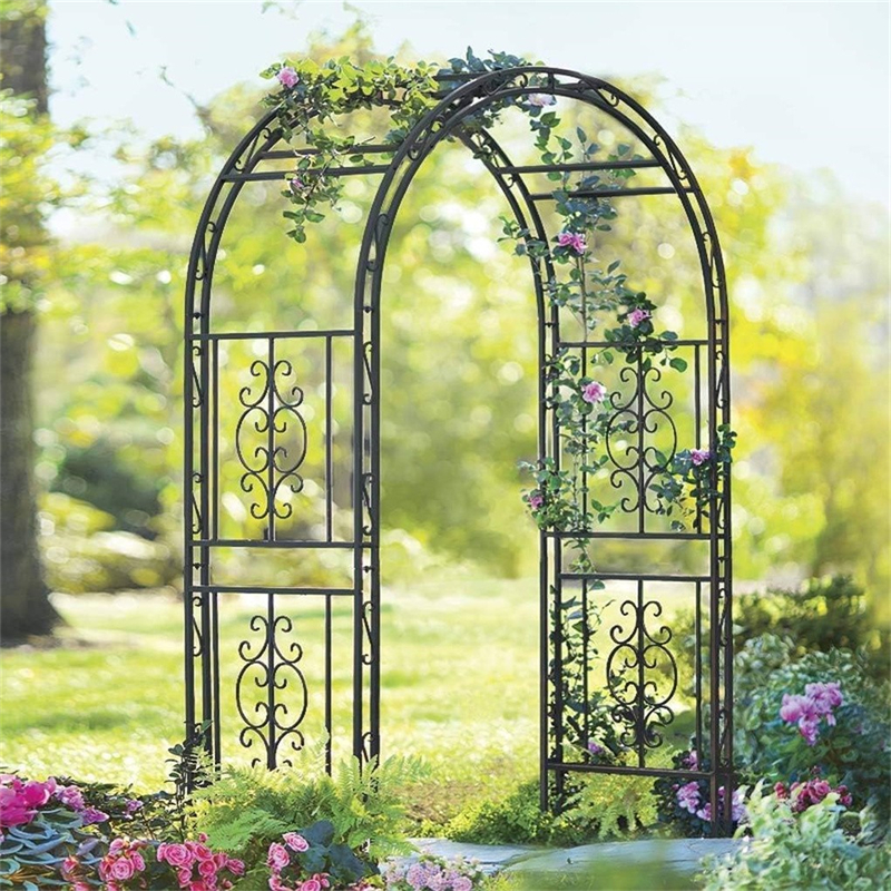 Rust-proof Double-Column Thicken Iron Garden Arch Trellis Vine Flowers Frame Stand w/ 8 Prong
