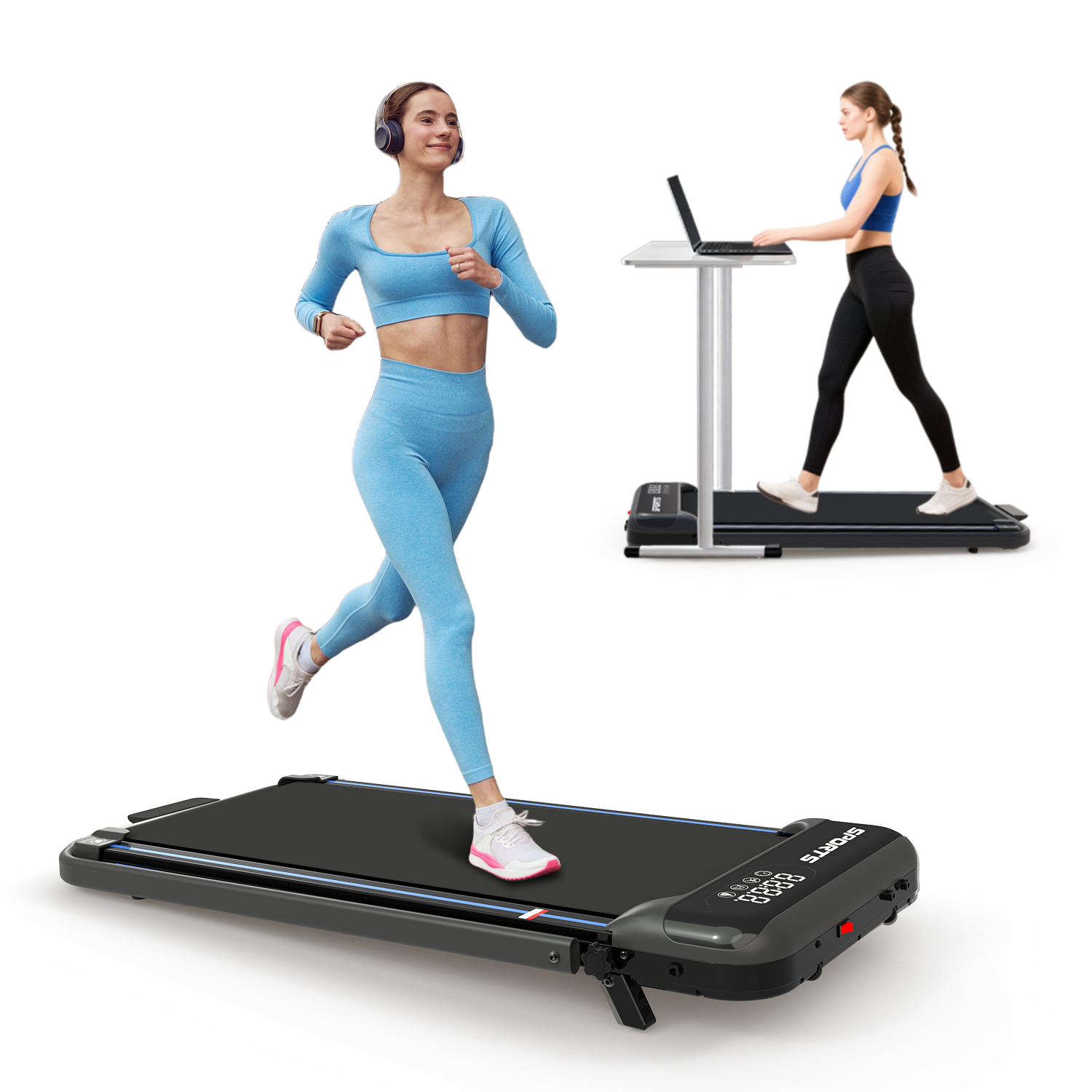 3 in 1 Under Desk Treadmill with Incline,Foldable Treadmills for Home, Walking Pad with Handle Bar for Walking and Jogging, with Remote Control & LED Display (Blue)