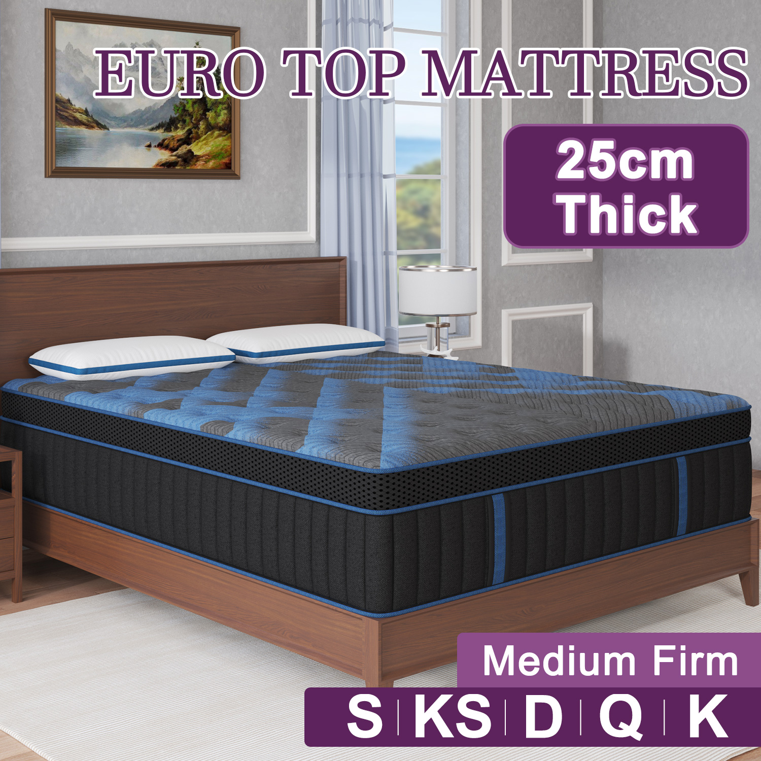 25CM Mattress Queen Double King Single COOL-GEL Memory Foam Pocket Spring