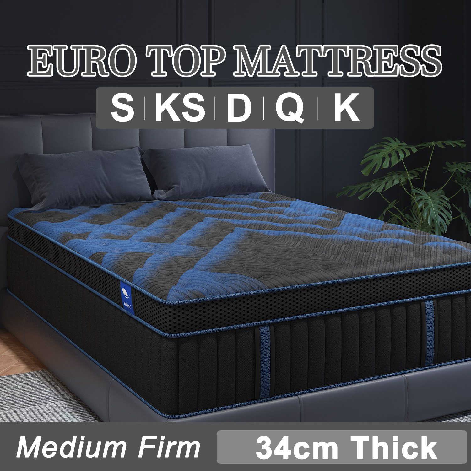 Queen Double King Single COOL-GEL Memory Foam Pocket Spring 34CM Mattress