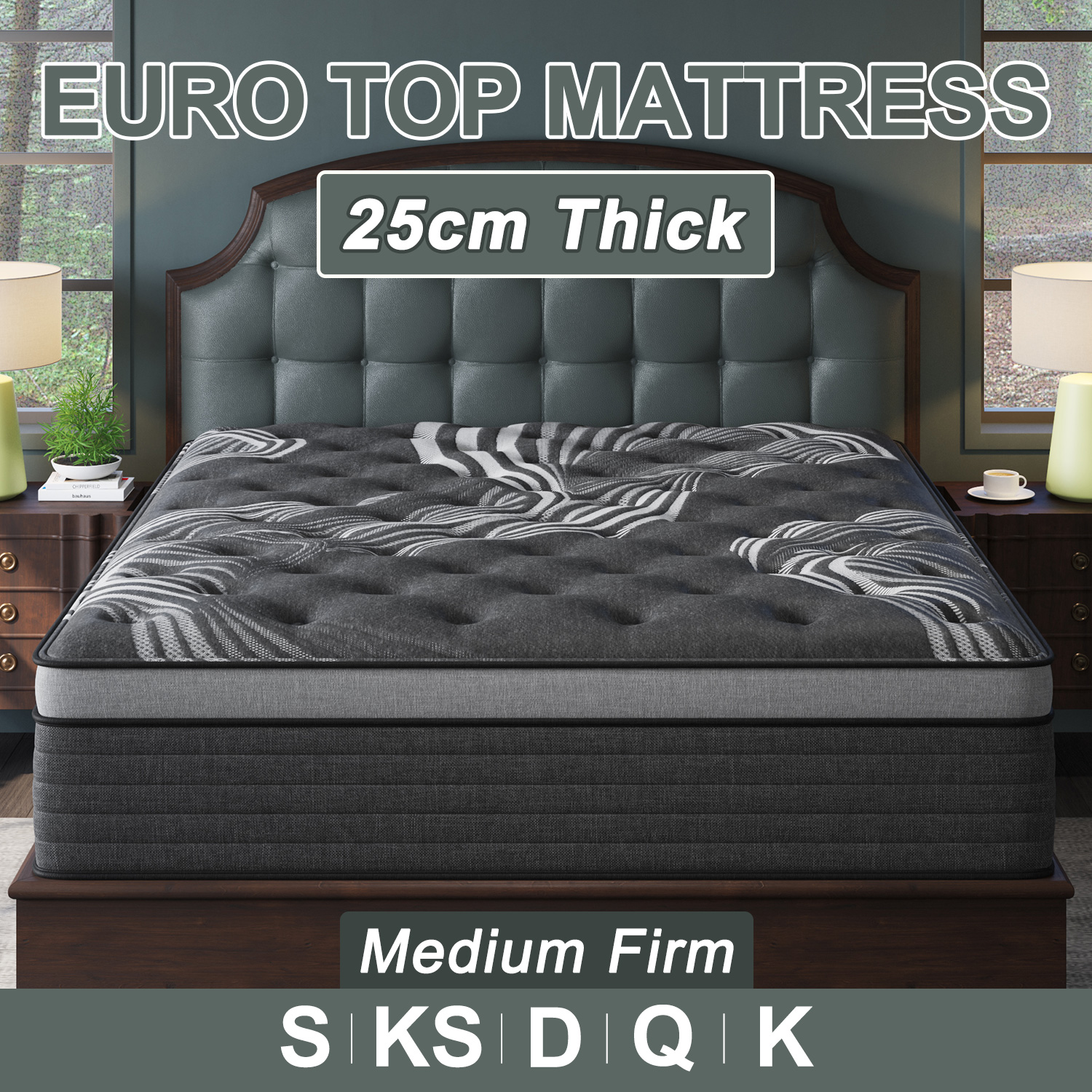 25CM Mattress Euro Top Pocket Spring Gel Memory Foam Hybrid Medium Firm Mattress