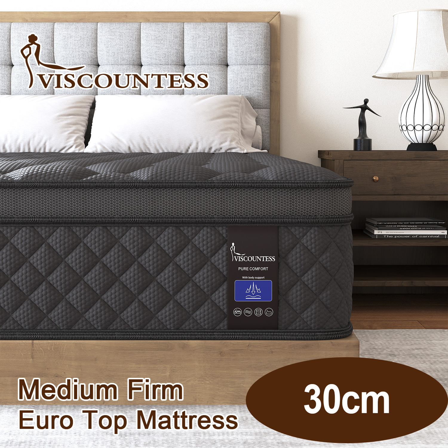 Viscountess Mattress Pocket Spring Euro Top Queen King Single Gel Memory Foam 30cm
