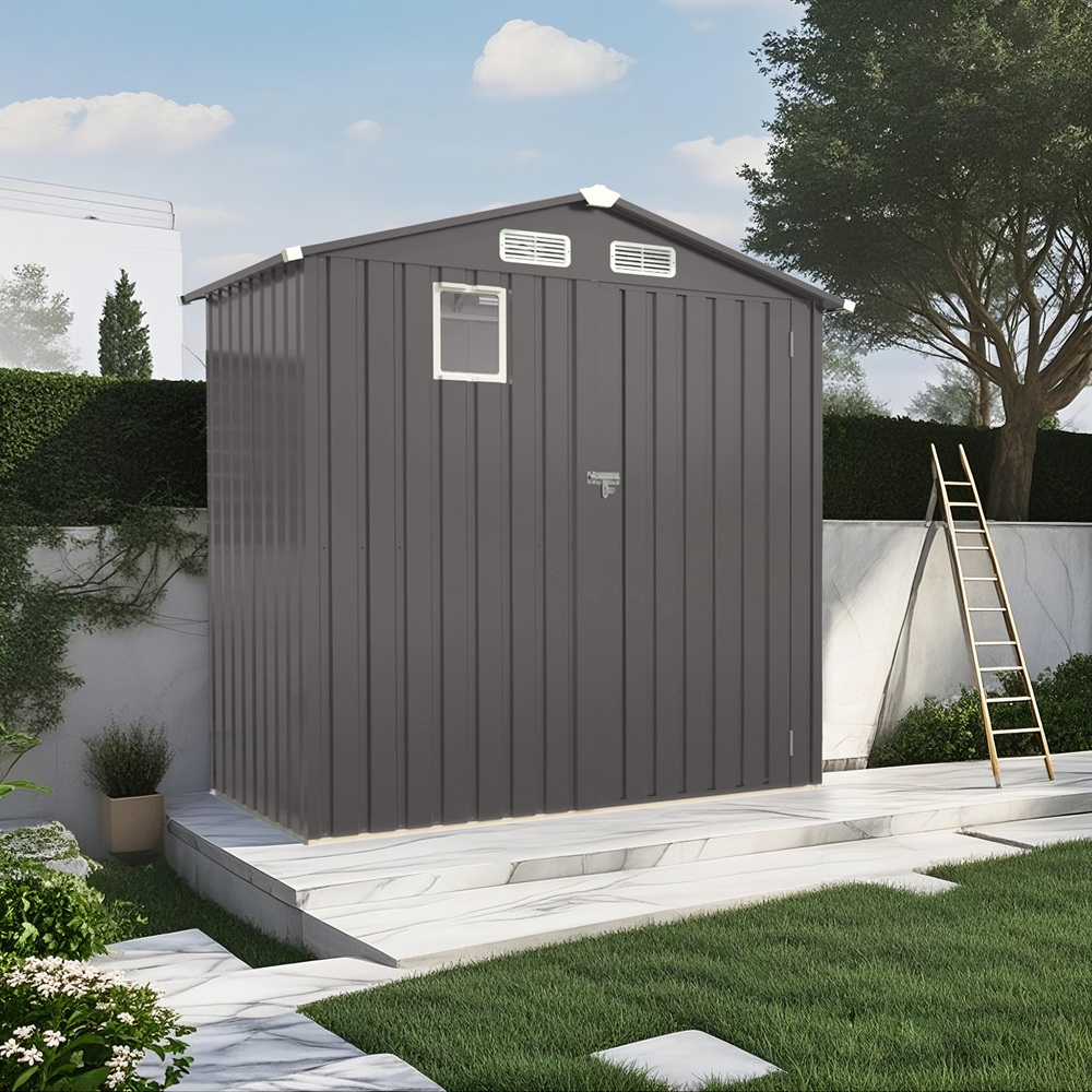 6X 3.5FT Metal Outdoor Storage Shed, Tool Shed with Peaked Roof Watertight with Clear Window and Lockable Door Compact Metal Tool Room for Garden, Backyard, Patio, Sundries and Bike Storage, Gray