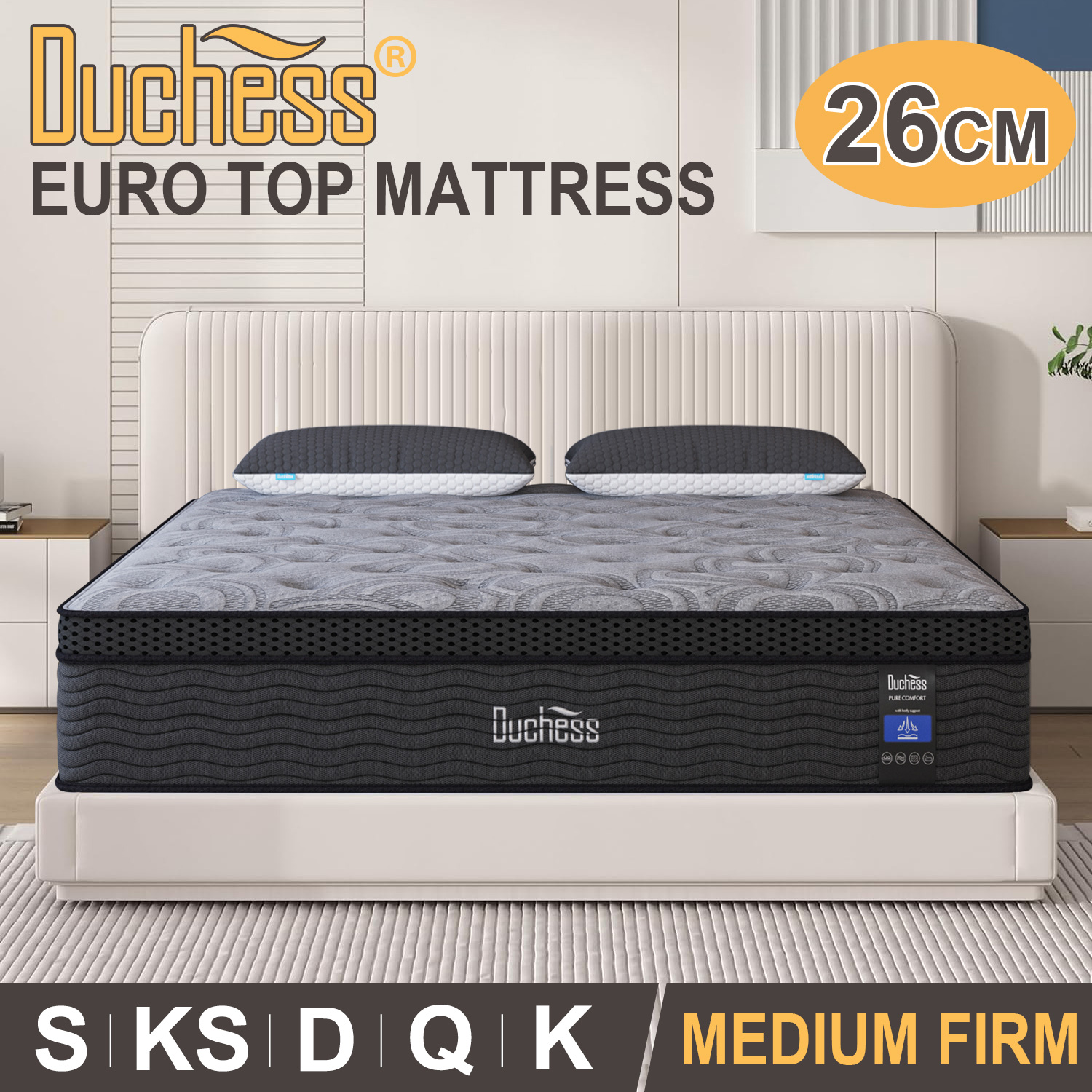 Duchess Pocket Spring Mattress Medium Firm Foam Queen Double King Single Bed
