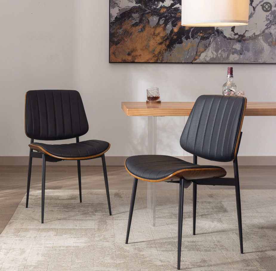 2PCS Mid Century Modern Accent dining Chairs, Upholstered PU Leather