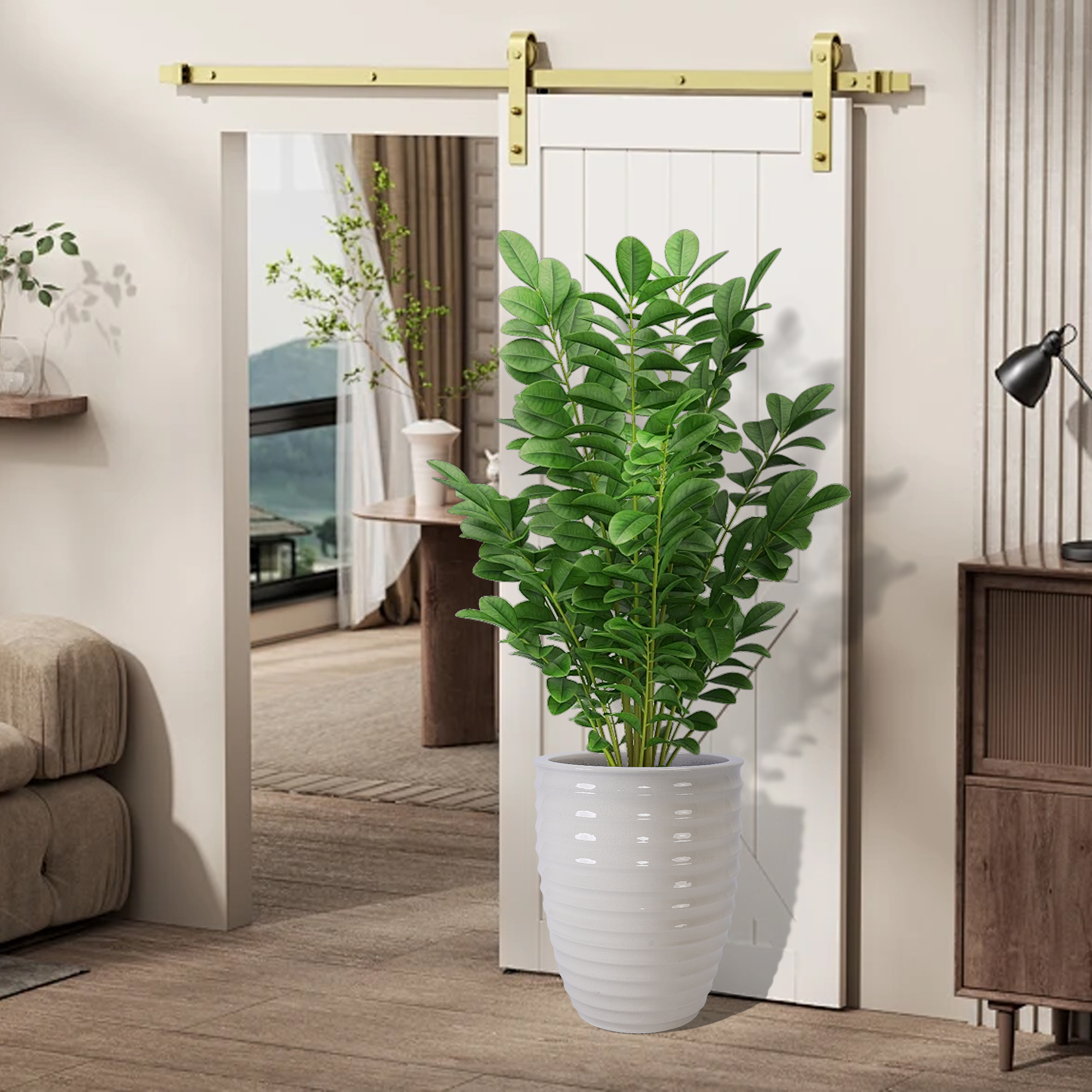 Ceramic Flowerpot, Modern Planter for Patio, Garden, Windowsill - Milk White