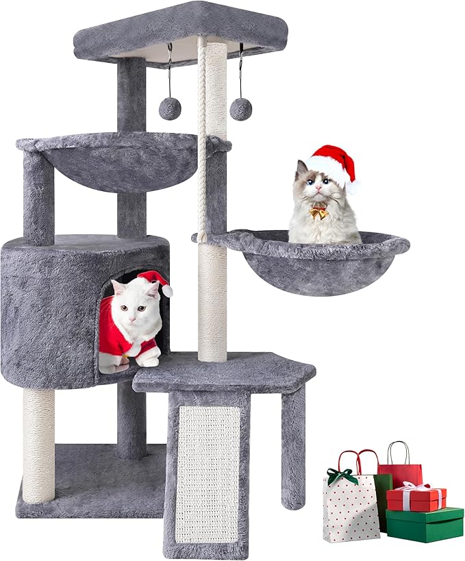 Cat Tree Tower with Scratching Posts, with Cat Condo and Two Hammocks