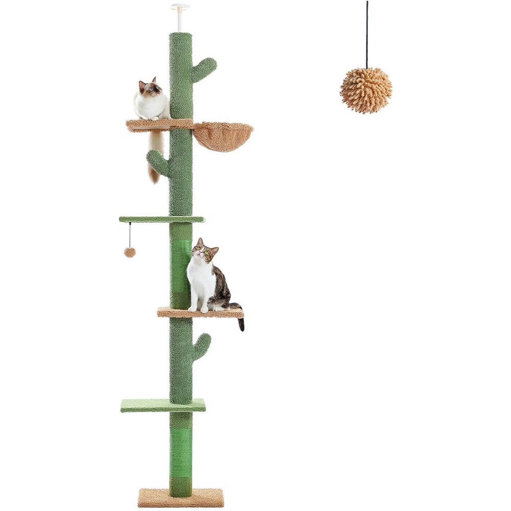 Cactus Cat Tree Four Tier Floor-to-Ceiling with Cozy Hammock