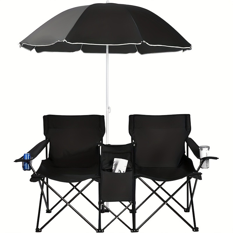 Double beach chair with umbrella for outdoor use