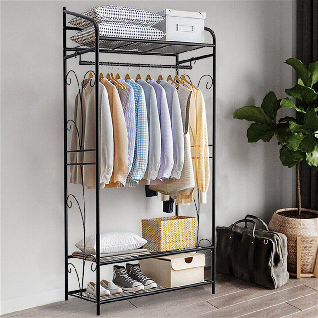 Large Clothes Rack Garment Hanger Stand Hanging Rail Iron Coat Closet
