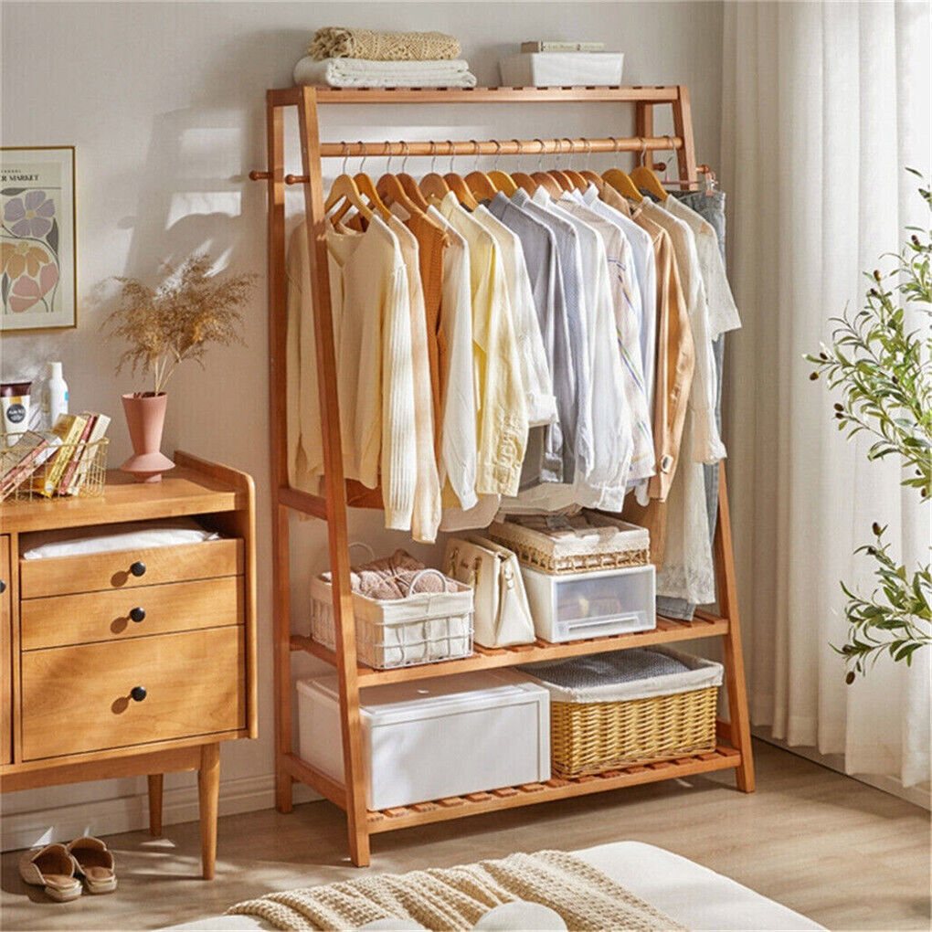 Open wardrobe clothes rail rack hanging garment organizer coat shelf
