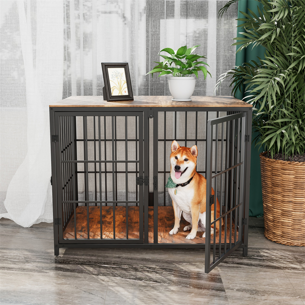 Thicken Metal Dog Crate Cage w/ Divided Panel Furniture End Side Table