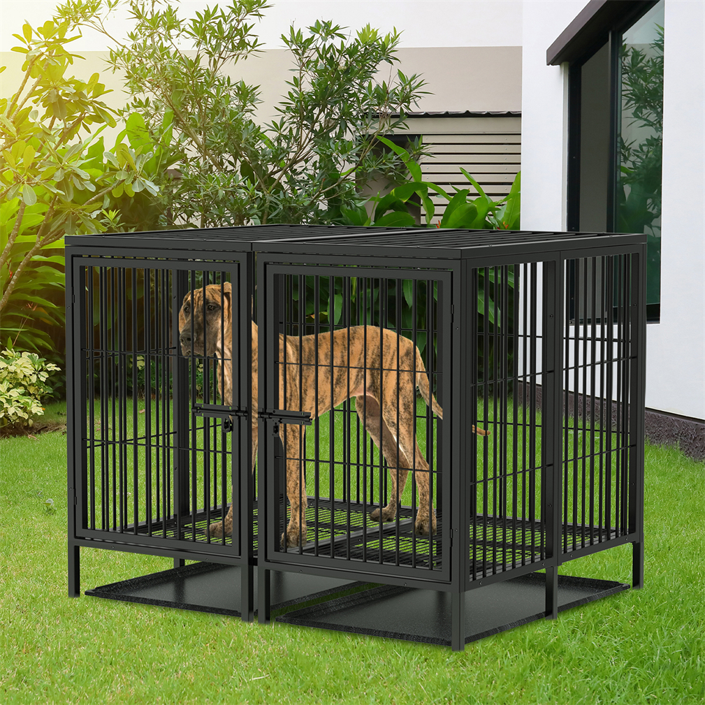 130CM Dog Cage Heavy Duty Thicken Metal Pet Crate Kennel Divided Cage