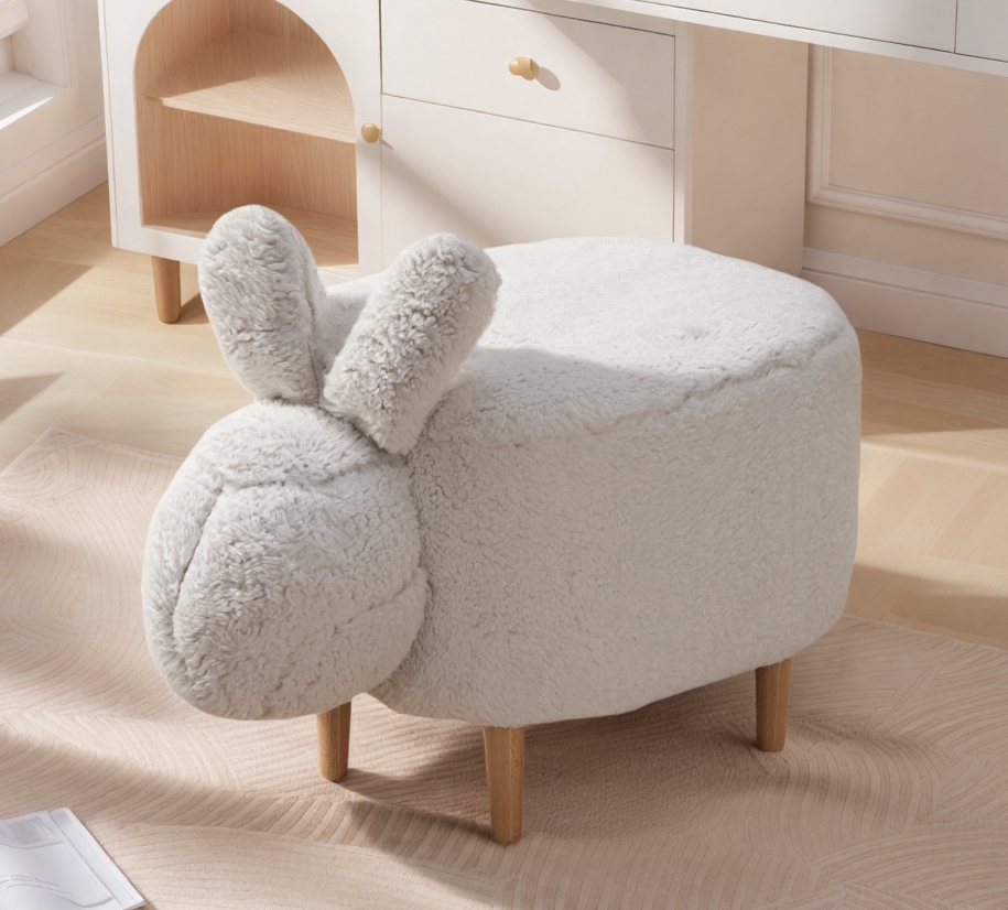 Playful White Multi-Functional Plush Rabbit Footrest Stool