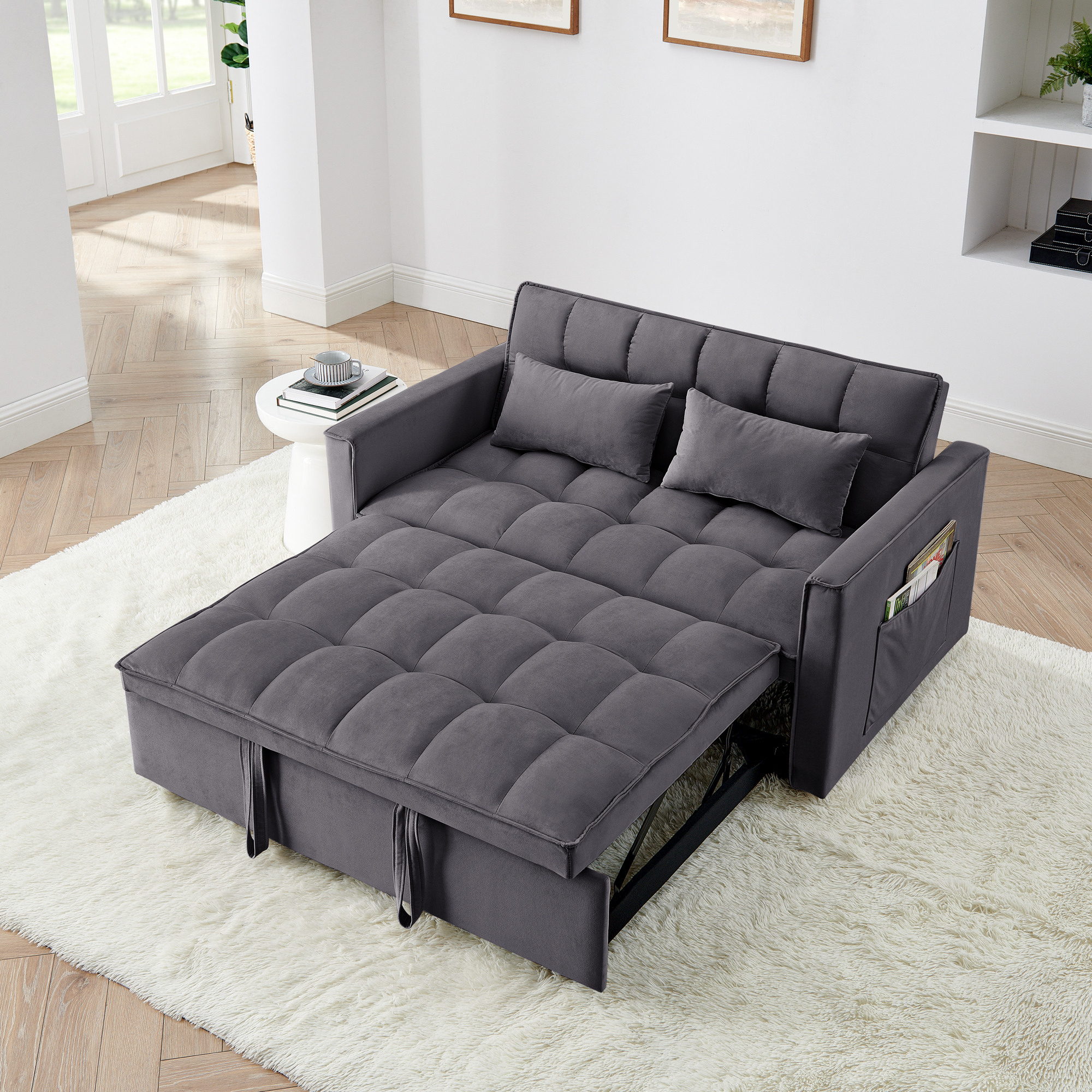 Fashionable modern and multi-functional foldable velvet sofa bed