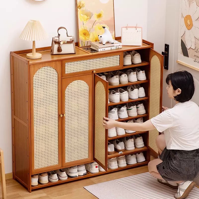 Rattan Shoe Cabinet, Bamboo Material, Minimalist Modern