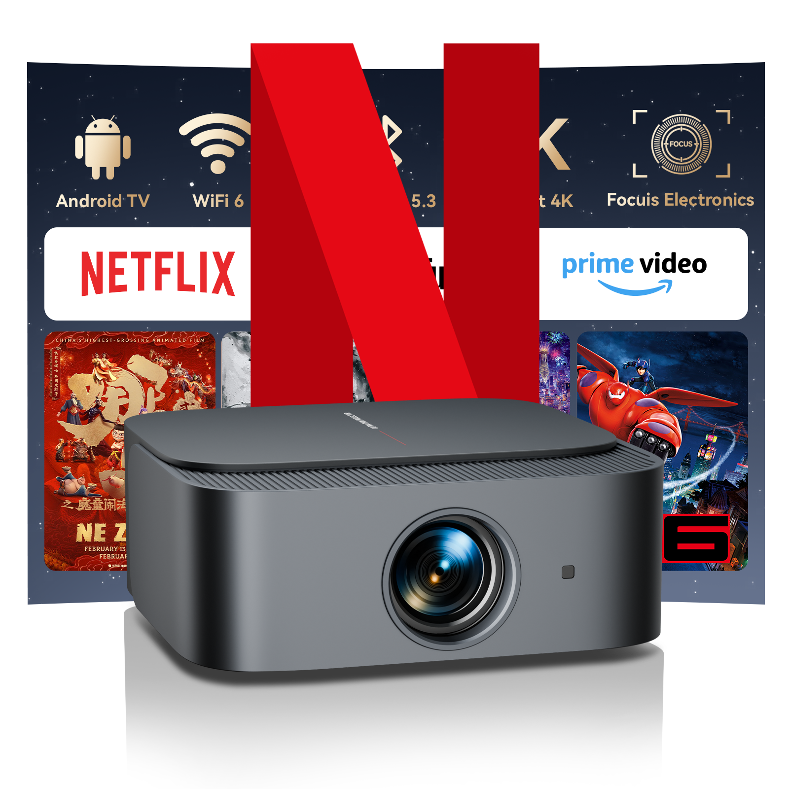 4K Projector 25000 Lumens 1080P Native Full HD with YouTube/Netflix