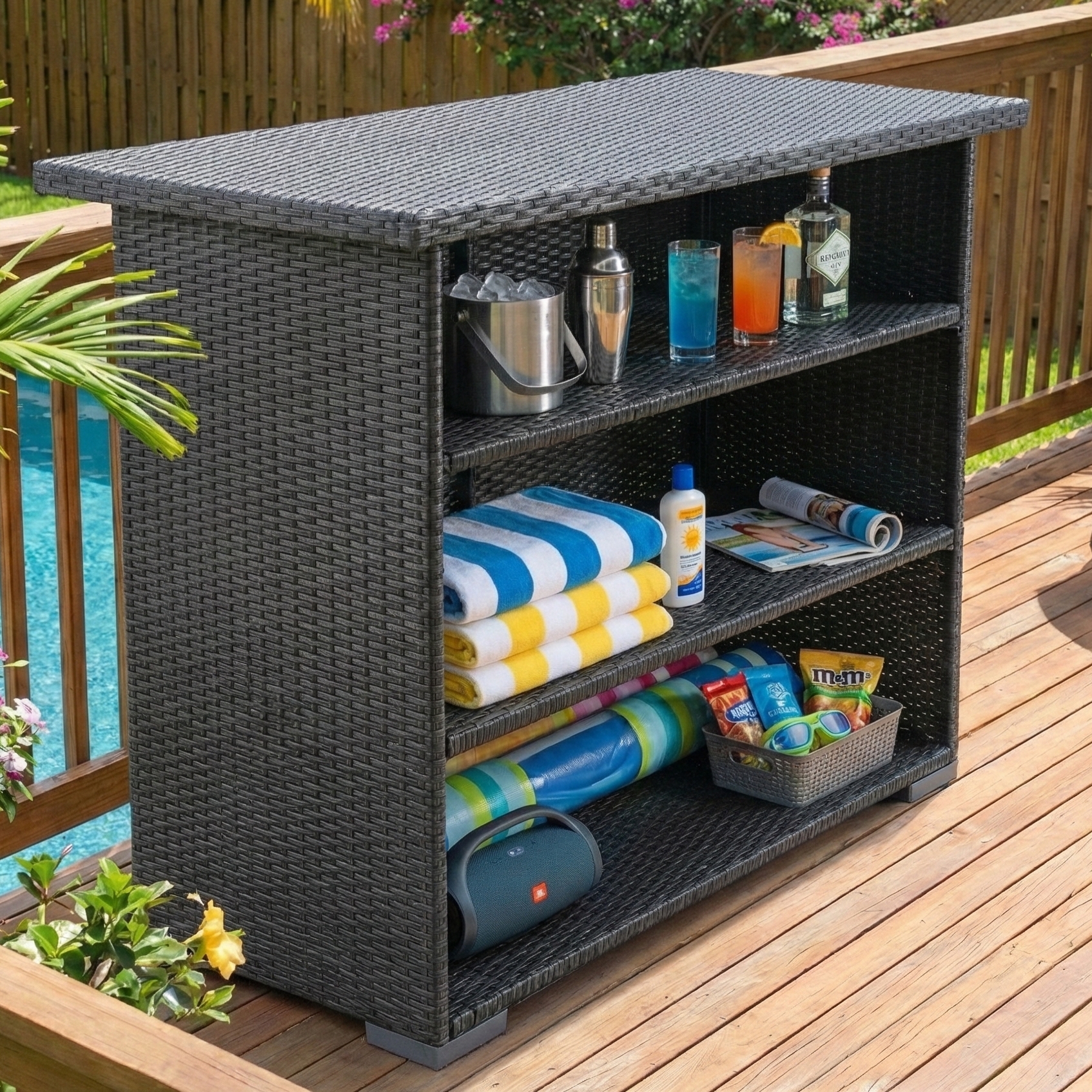 Practical Multi-Tier Wicker Storage Shelving Unit