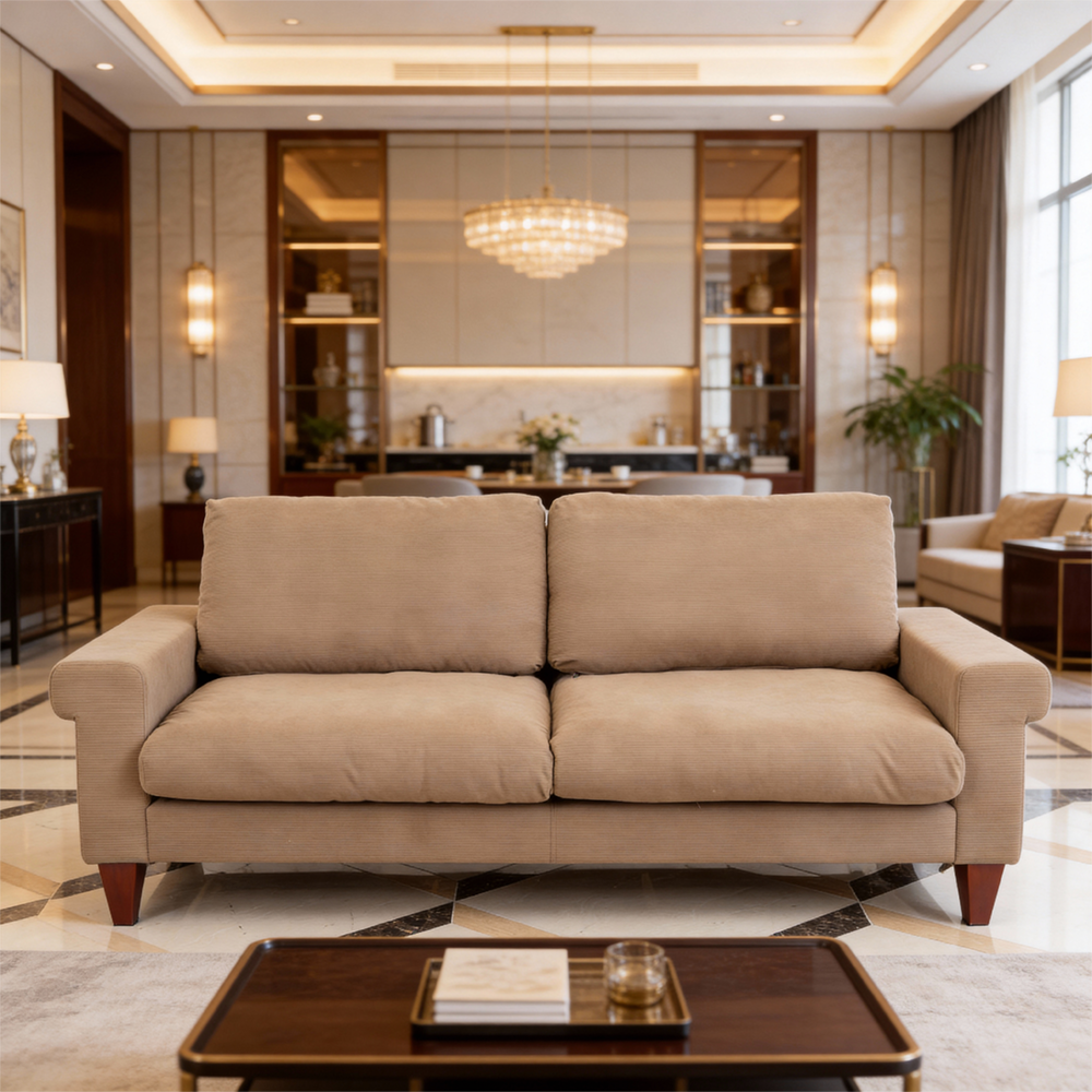 Modern minimalist double seat fabric sofa (light brown)