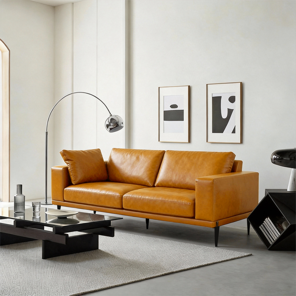 Modern   for  Comfy, Faux Leather Sofa, Deep Seat Sofas (Brown)