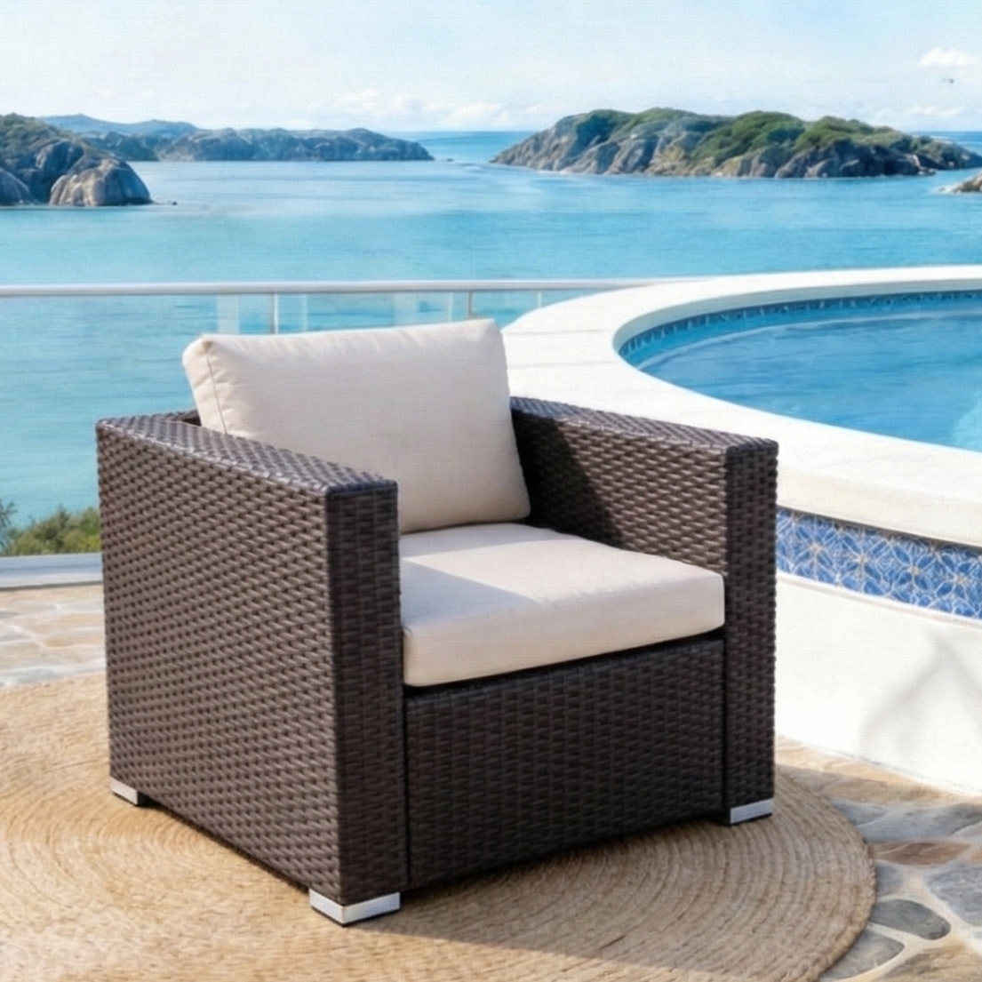 Aluminum Frame Weather-Resistant Outdoor Woven Rattan Armchair