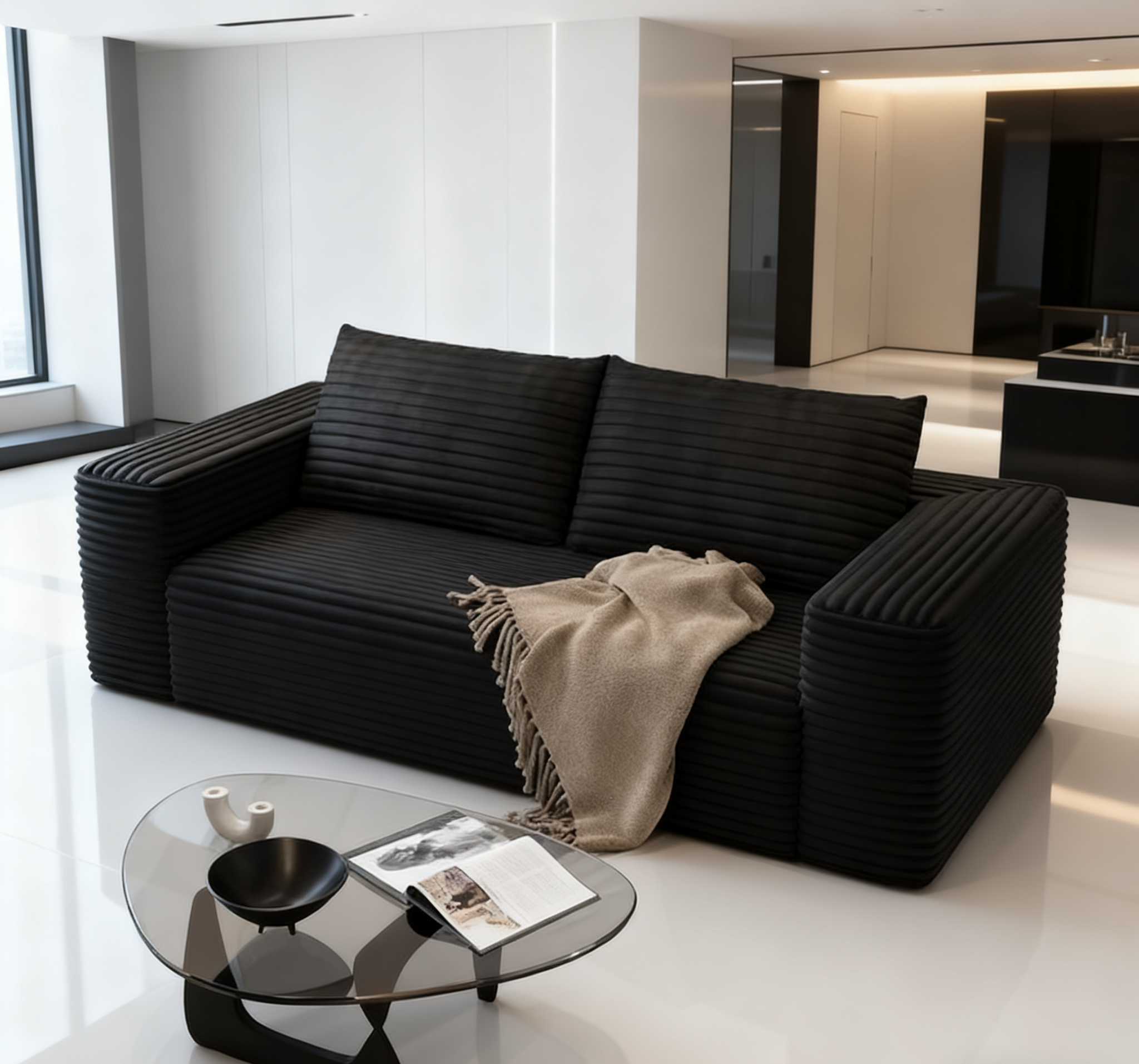 Boneless Deep Seat 2-Seater, No Assembly Foam Floor Couch, Plush Cordu