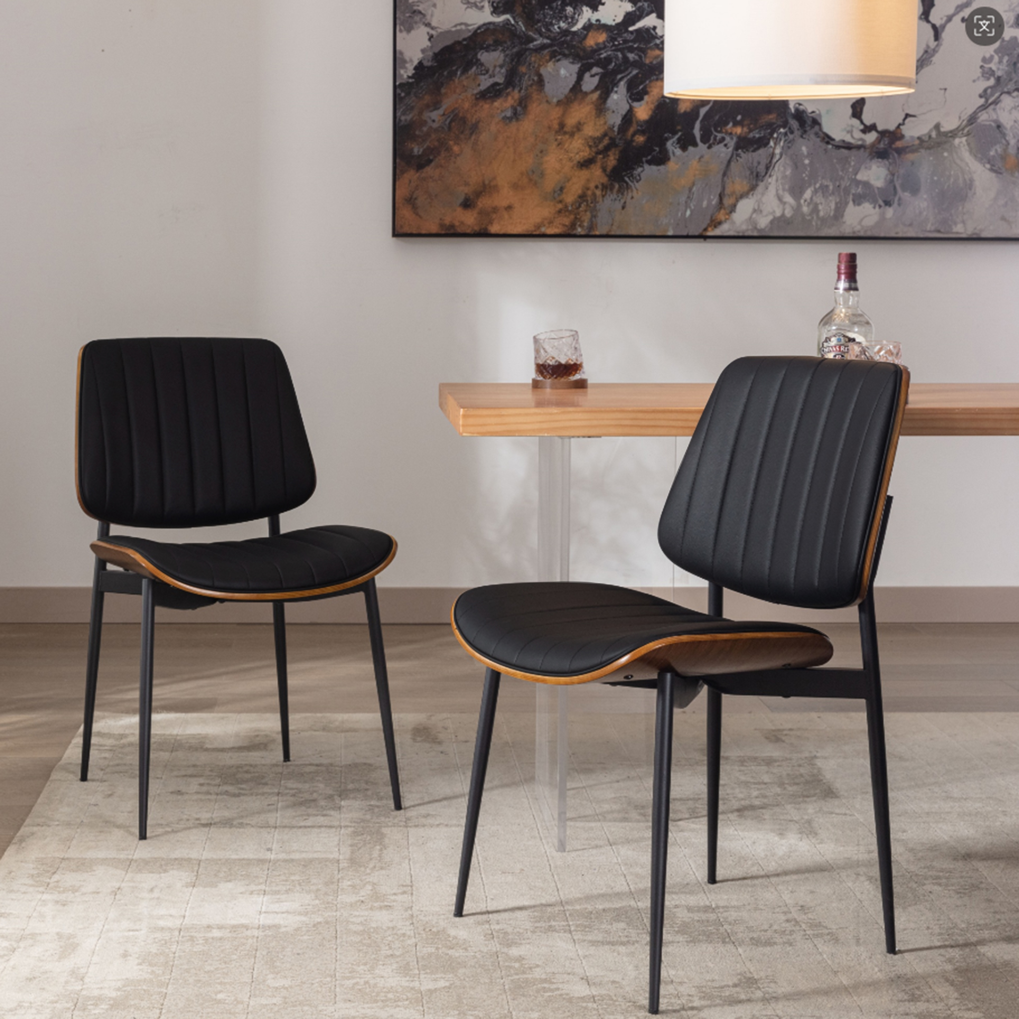 2PCS Mid Century Modern Accent dining Chairs, Upholstered PU Leather