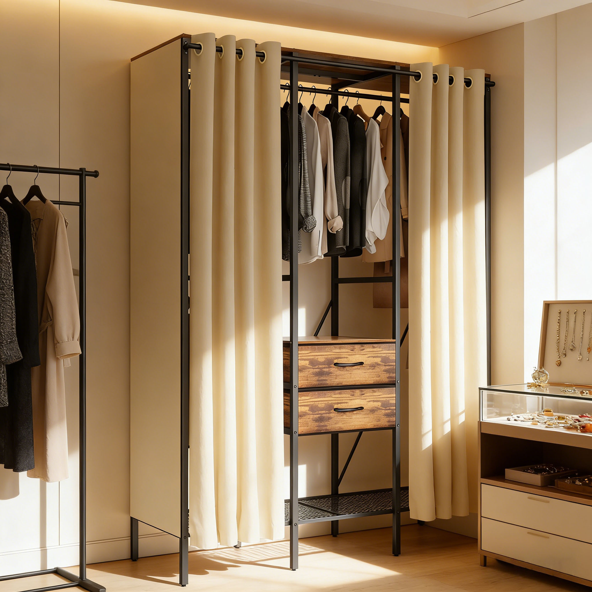 Heavy Duty Clothes Rack with Dust-proof Cover Clothing Organizer Stand